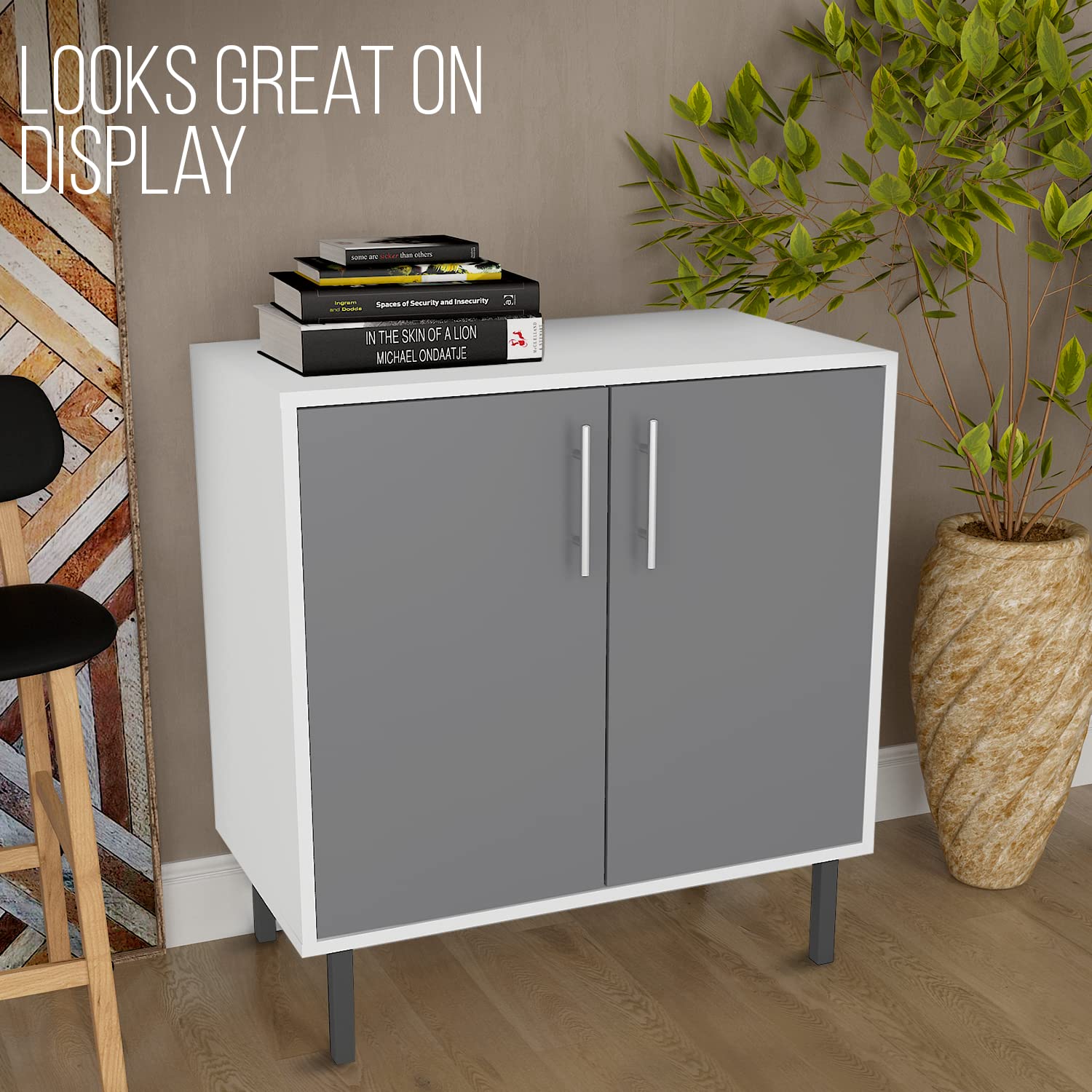 EconoHome Grey Wood Buffet Cabinet with 2 Doors - Storage Sideboard for Living Room, Office, Kitchen, Dining Room & Bedroom - Perfect as TV Stand, Cupboard or Console Table for Home Organization & Decor