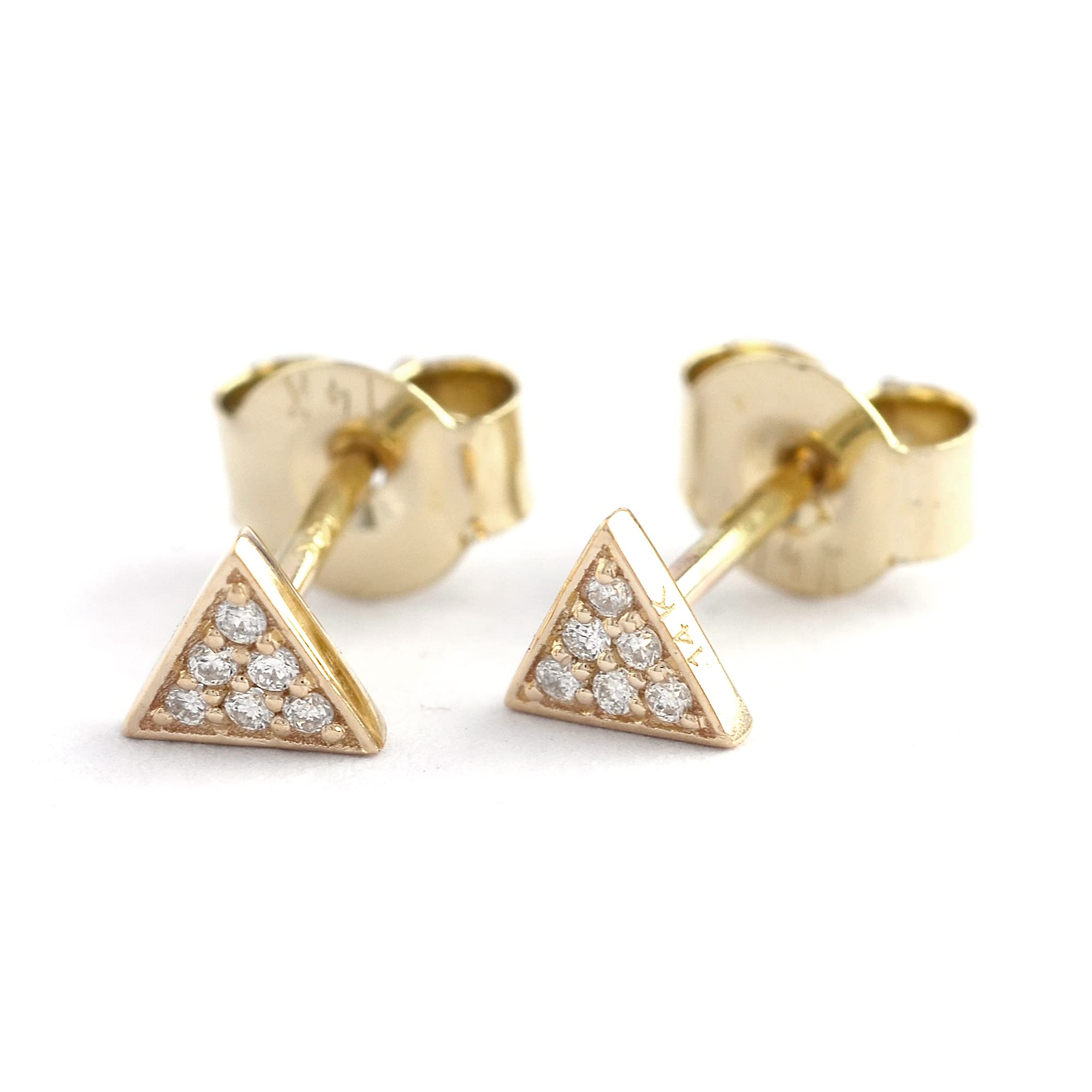 14K Yellow Gold Pave Diamond Triangle Stud Earrings for Women - Elegant & Durable Jewelry for Parties, Weddings & Everyday Wear