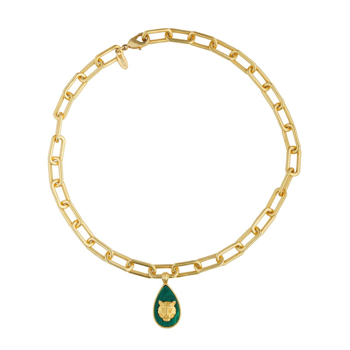 Tigris Charm Tiger Link Necklace with Genuine Malachite Stone - Stylish Animal Jewelry for Women, Perfect for Gifts, Parties & Everyday Wear