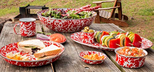 Vintage Red Swirl Enamel Coffee Mugs - Set of 4 (12 oz Each) - Durable Camping & Picnic Cups for Outdoor Adventures, Kitchen Use, and Gift Giving