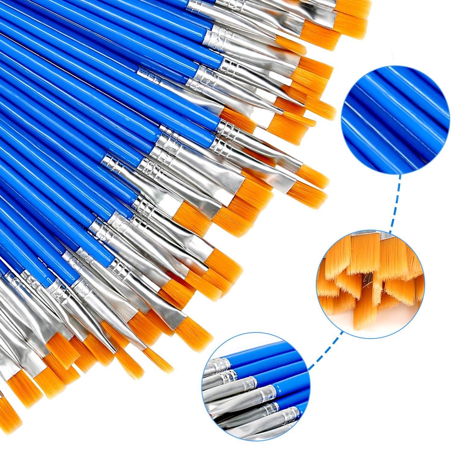 30Pcs Small Paint Brushes for Kids & Adults - Flat Nylon Hair Acrylic, Oil & Watercolor Painting Brushes with Wooden Handle - Bulk Art Supplies for Students, Children & Artists - Perfect for Canvas, Paper & DIY Craft Projects