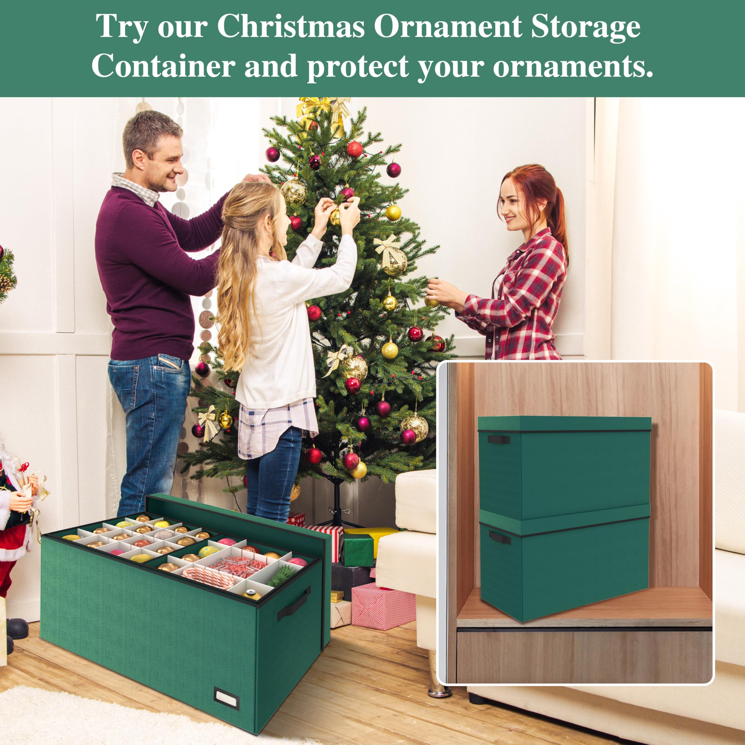 Christmas Ornament Storage Box with Lids & Adjustable Dividers - Holds 128 Ornaments (3