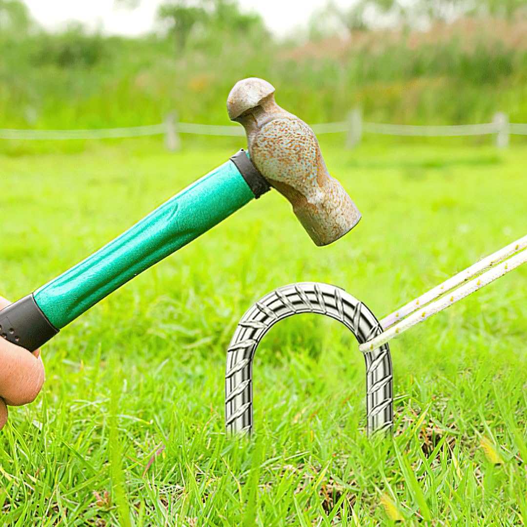 Heavy Duty 12-Inch Galvanized Rebar Stakes - U-Hook Ground Anchors for Camping Tent, Trampoline, Dog Fence, Chicken Coop & Deer Fence (4 Pack) - Rustproof Outdoor Accessories for Secure Anchoring