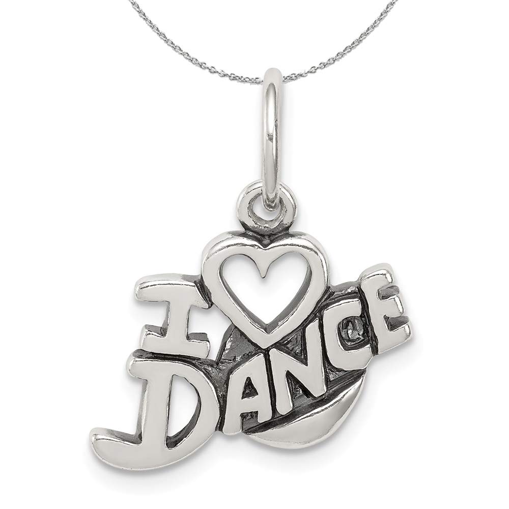 Antique Black Bow Sterling Silver 'I Heart Dance' Script Charm Necklace - Perfect for Ballet Performances, Dance Recitals & Gift Giving