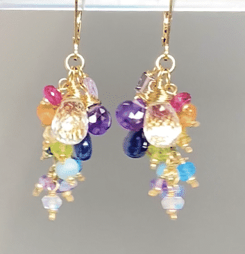 Natural Crystal Quartz Dangle Earrings with Multi Gemstone Cluster in Purple, Blue & Pink | Elegant Boho Jewelry for Women | Perfect for Parties, Weddings & Special Occasions