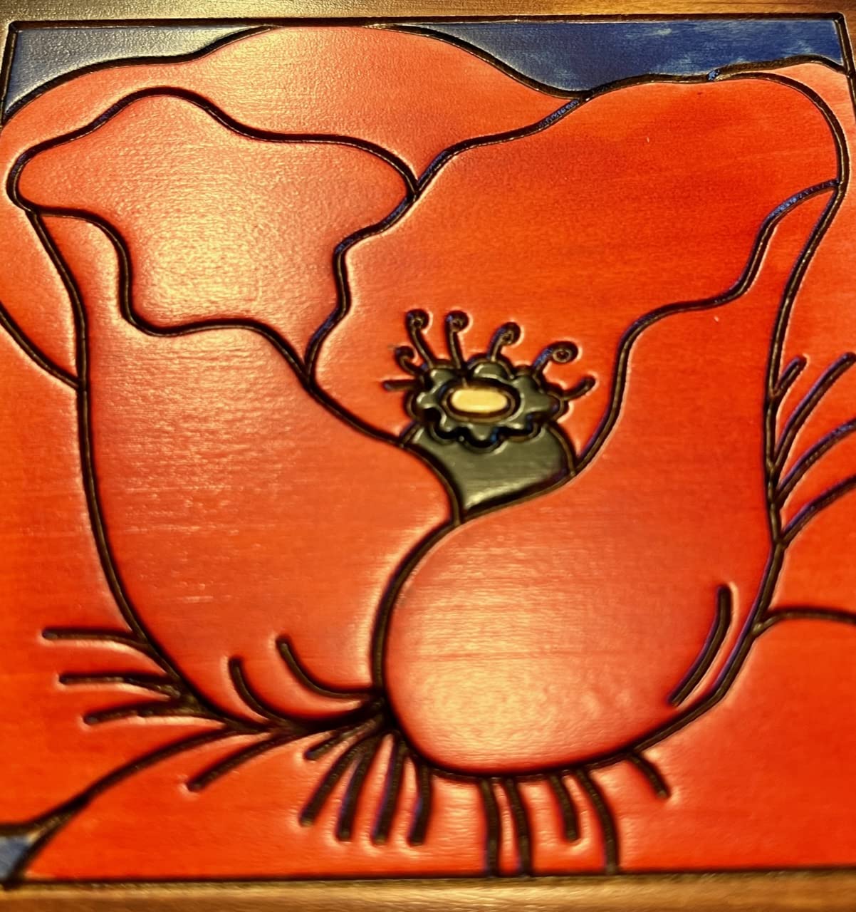 Handmade Wooden Decorative Box with Red Poppy Design - Jewelry Keepsake & Gift Box for Home Decor, Wedding Favors, and Storage (6x4 Inches)