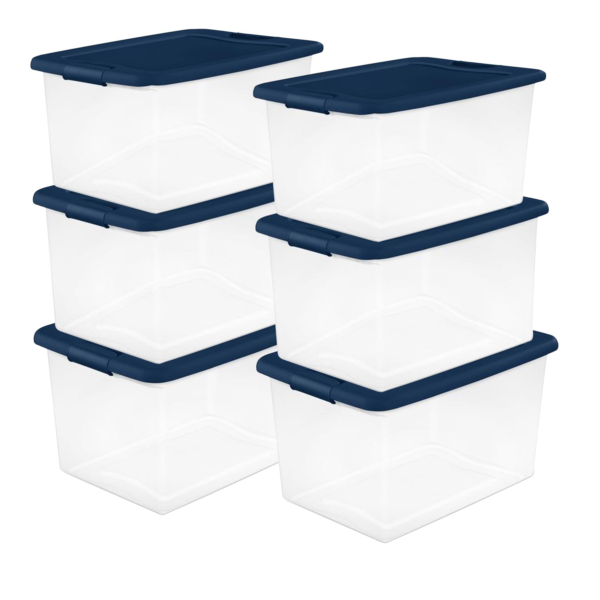 Sterilite 24-Pack 64 Qt Clear Plastic Storage Bins with Lids - Stackable Organizer Box Containers for Home, Office & Garage Organization (Blue)