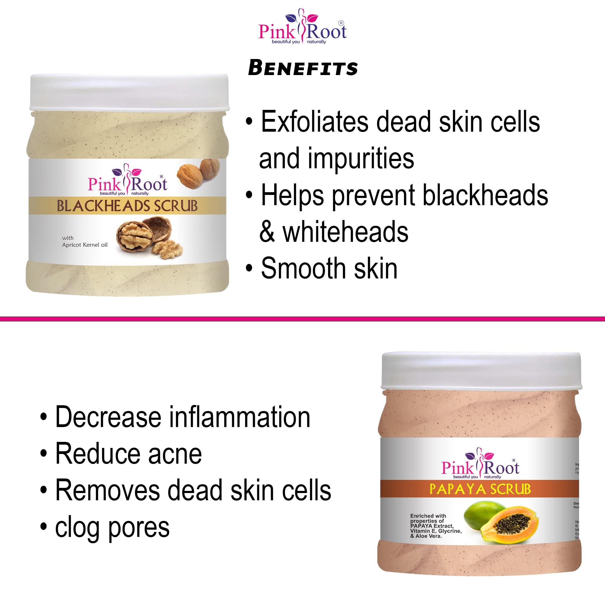 Pink Root Blackhead Scrub & Papaya Exfoliator 500ml - Deep Cleansing Face Scrub for Acne, Blackheads & Oily Skin - Perfect for Daily Skincare Routine & Spa Treatment