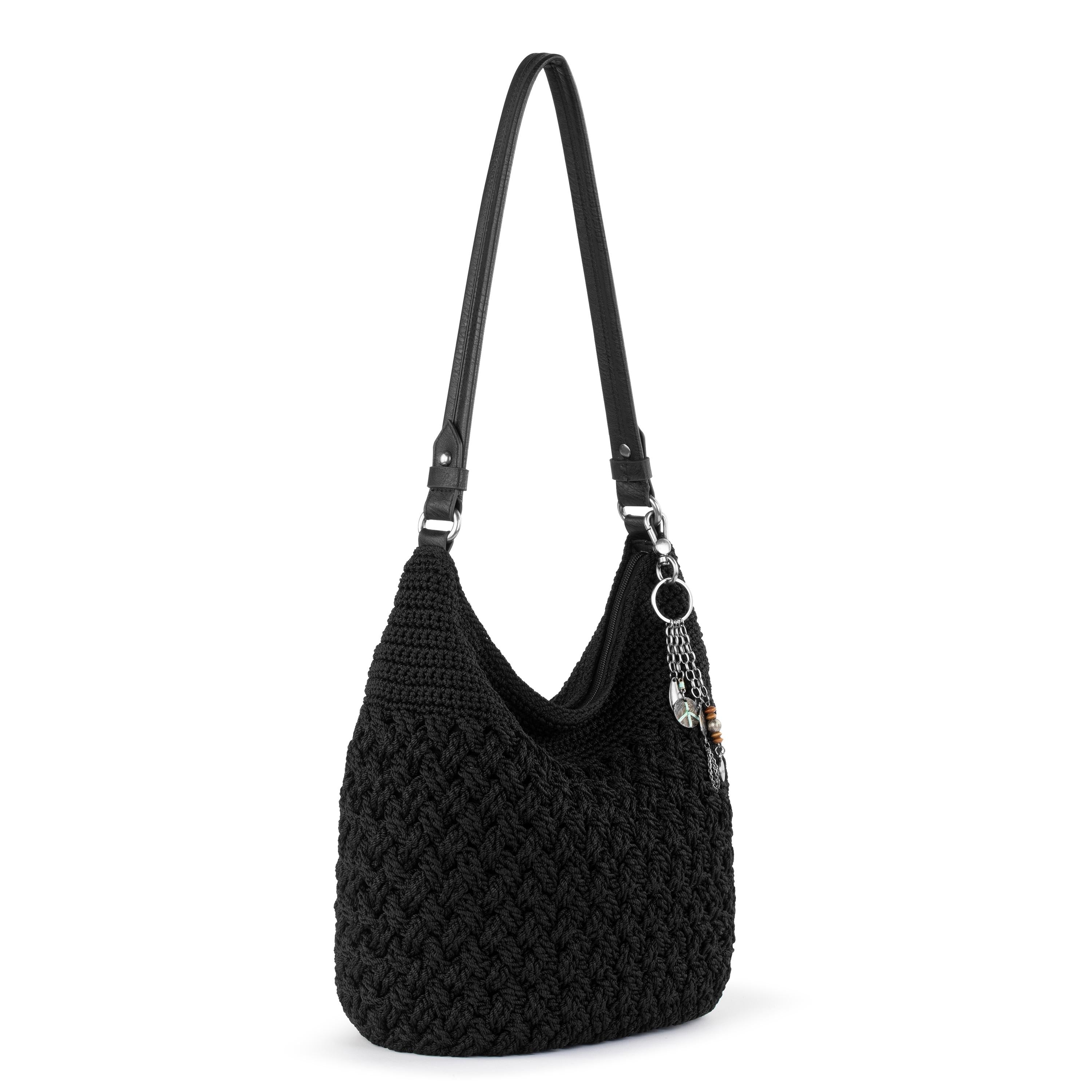 Handmade Sequoia Hobo Bag - Black Cozy Crochet Weave for Women | Boho Chic Shoulder Purse for Everyday Use, Travel & Shopping
