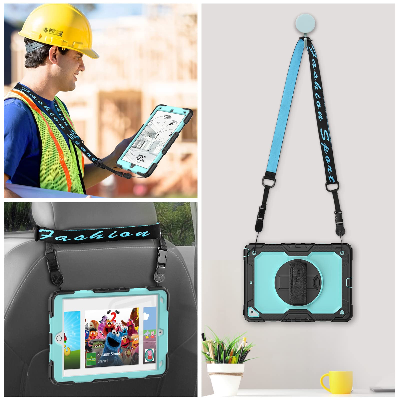 Heavy Duty iPad Air 3rd Gen Case & iPad Pro 10.5 Case with Kickstand, Anti-Slip Grip, Screen Protector & Adjustable Strap - Light Blue | Perfect for Work, Travel & Outdoor Use