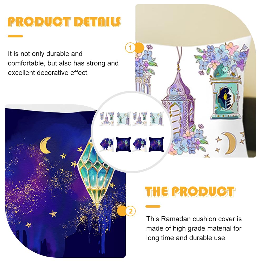 Ramadan Pillow Covers 8pcs - Muslim Cushion Covers for Sofa, Eid Mubarak Home Decor, Linen Ramadan Decorations for Living Room, Bedroom & Outdoor Use