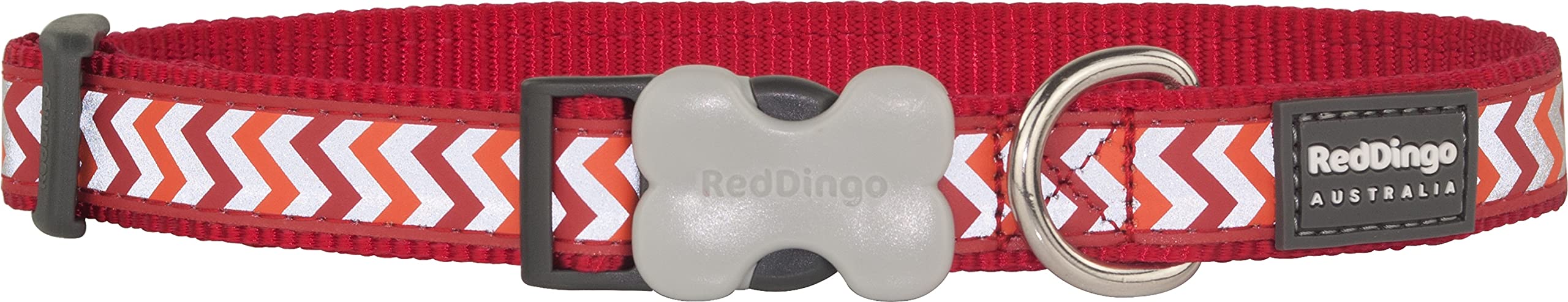 Red Dingo Reflective Ziggy Dog Collar - Medium-Large Size, Durable Nylon Pet Collar with High Visibility Reflective Strips for Night Safety - Perfect for Walking, Running & Outdoor Adventures with Your Dog