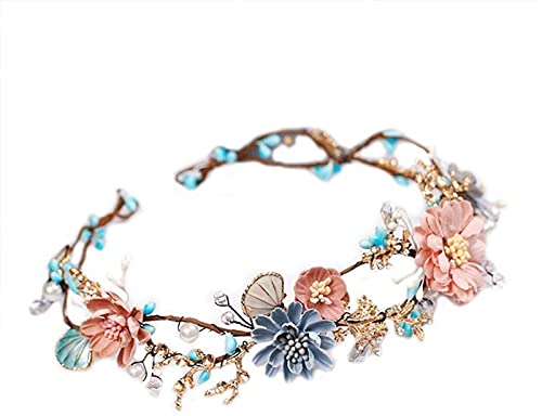 GIAOYAO Baroque Style Handmade Beaded Headband for Women - Gold & Blue Bridal Hair Crown, Wedding Party Hair Accessories | Perfect for Weddings, Proms, and Special Occasions
