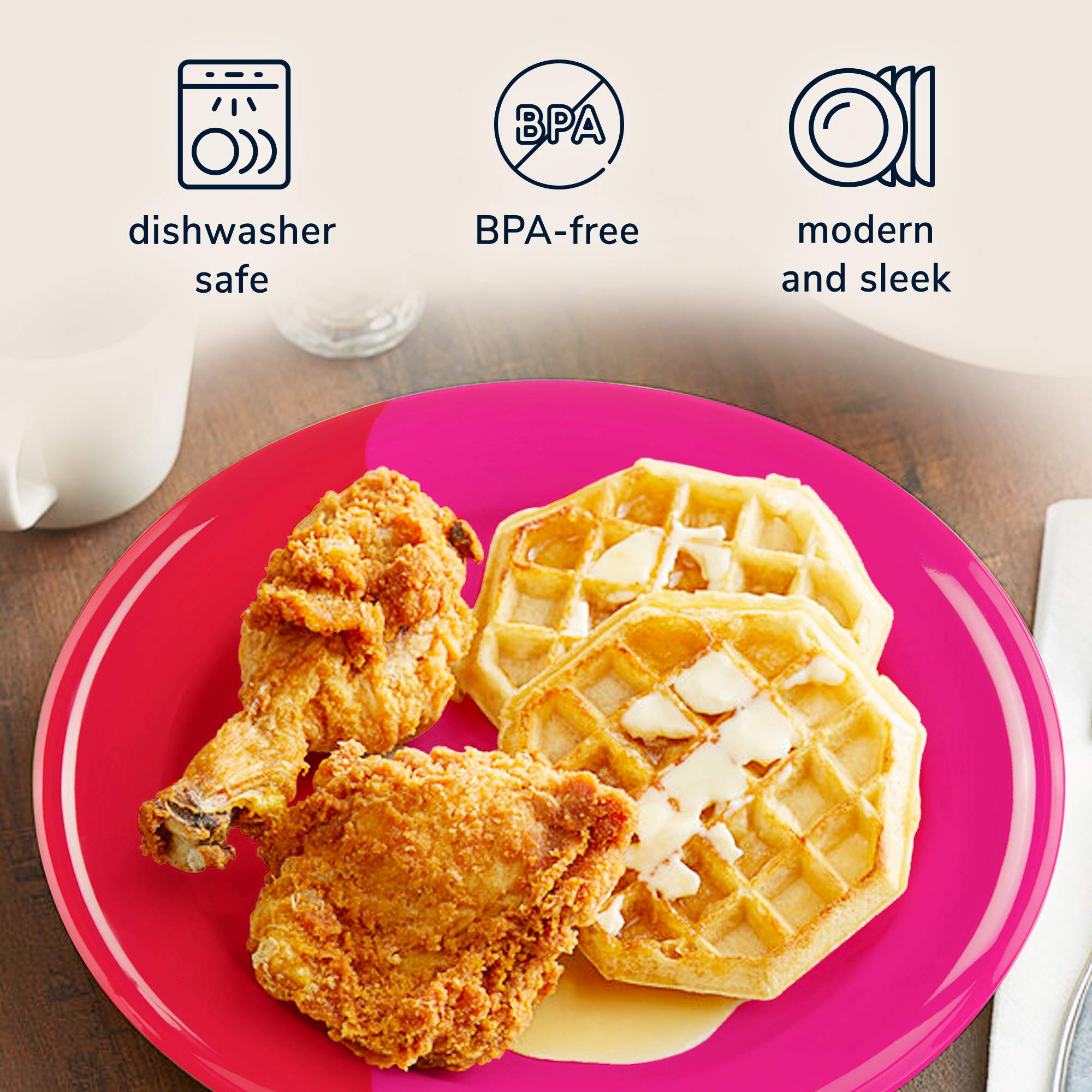 Melamine Dinner Plates Set of 4 - Break & Chip-Resistant, Durable Dishwasher Safe Dinnerware for Indoor & Outdoor Use - Perfect for Picnics, BBQs, and Everyday Dining - Fuchsia/Red