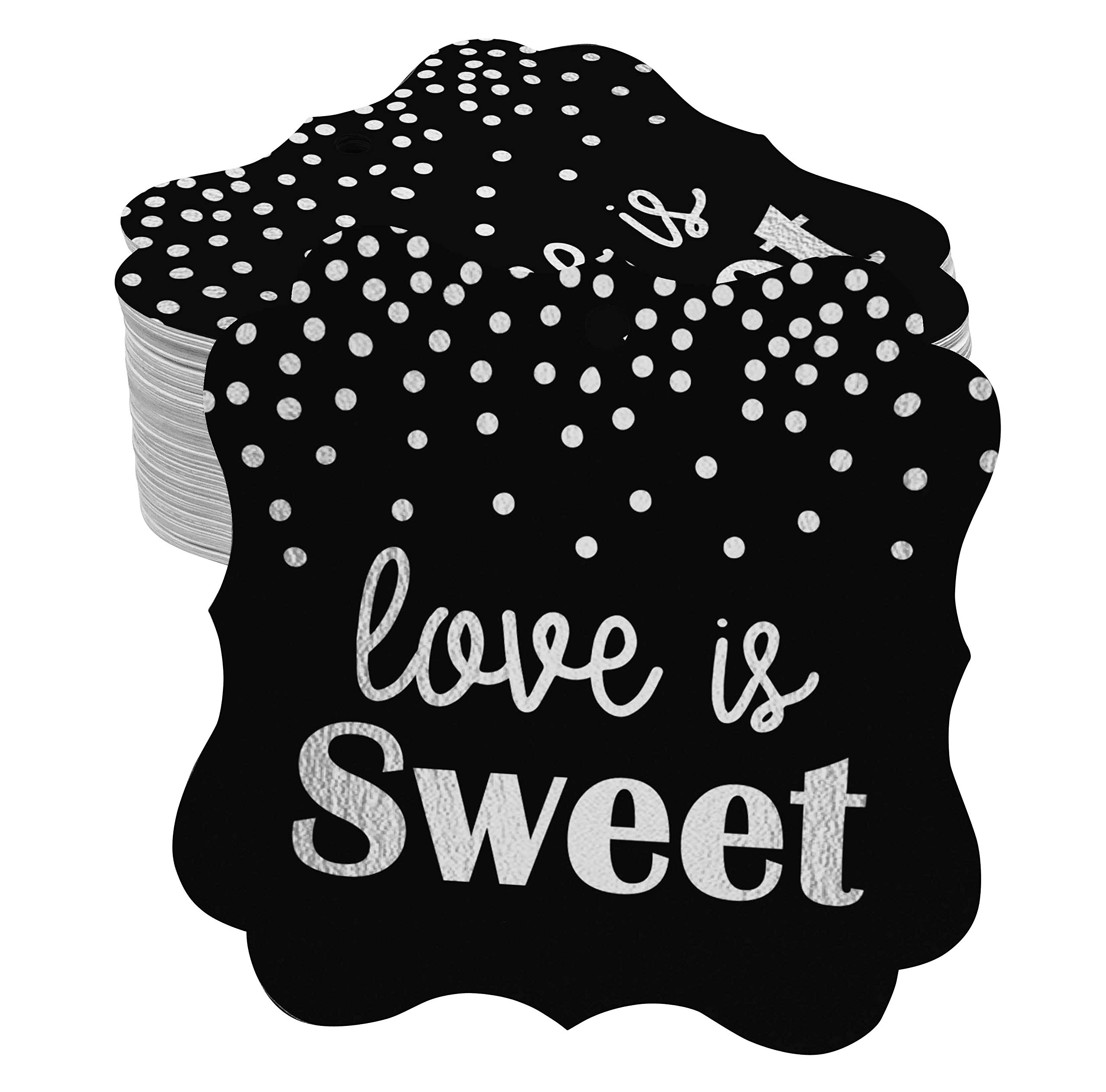 100pcs Real Silver Foil Bracket-Shaped Paper Tags - Elegant Wedding Favor Hang Tags for Love is Sweet Theme | Perfect for Wedding Invitations, Bridal Shower Decorations & Gift Packaging