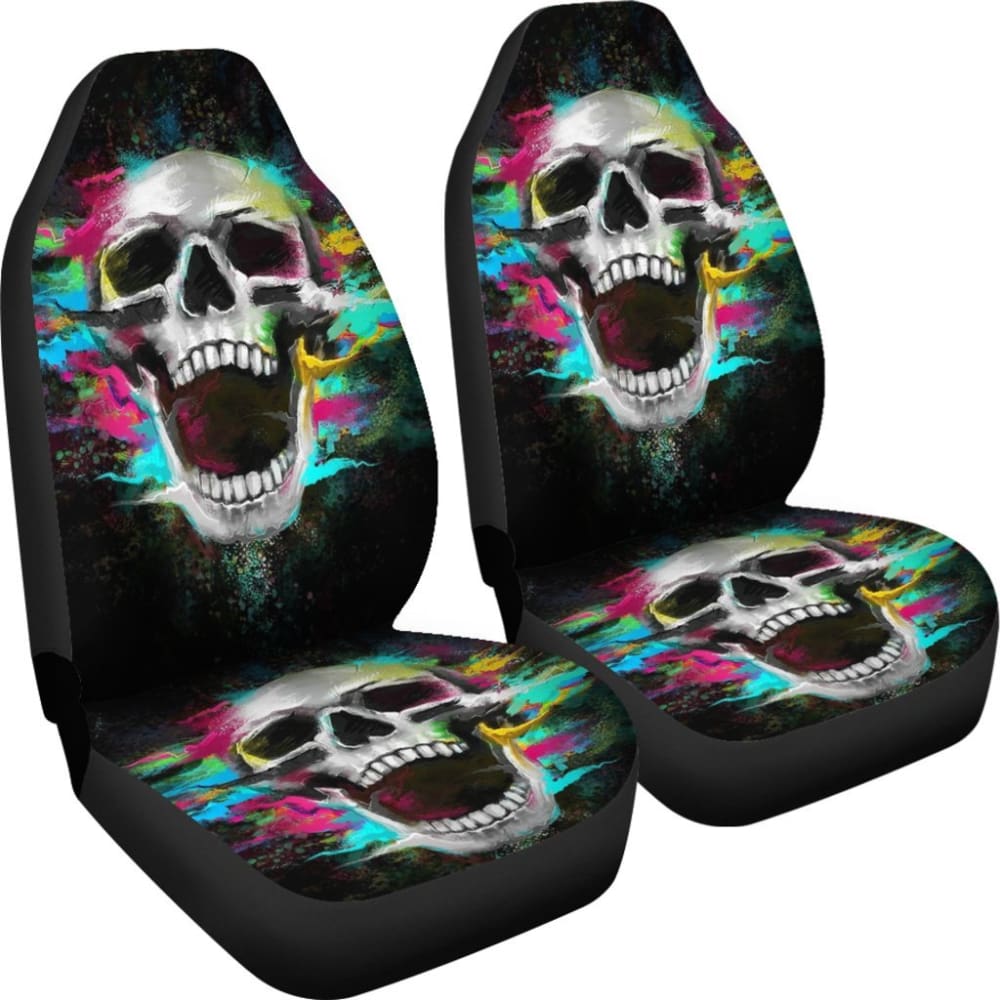 2 Pcs Gothic Skull Car Seat Covers for Front Seats - Black PU Leather with Skull Design - Universal Fit for Most Cars, SUVs & Trucks - Perfect for Halloween, Gothic Style & Car Accessories Lovers