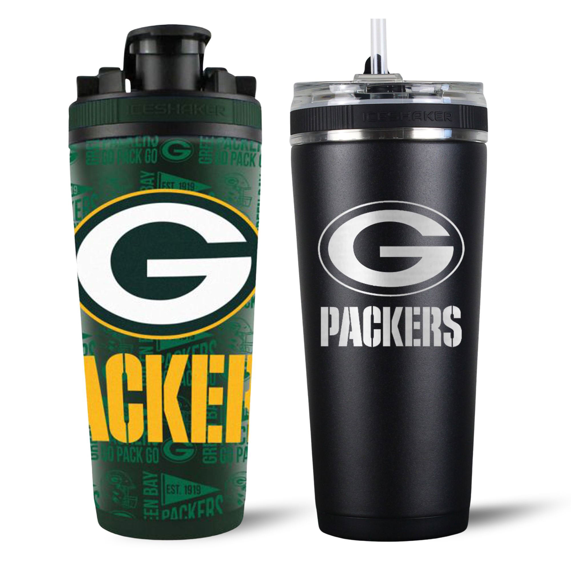 Green Bay Packers 4D Shaker & Flex Bottle Bundle - NFL Team Water Bottle Set for Sports, Gym & Outdoor Activities - Perfect for Football Fans & Game Day Hydration