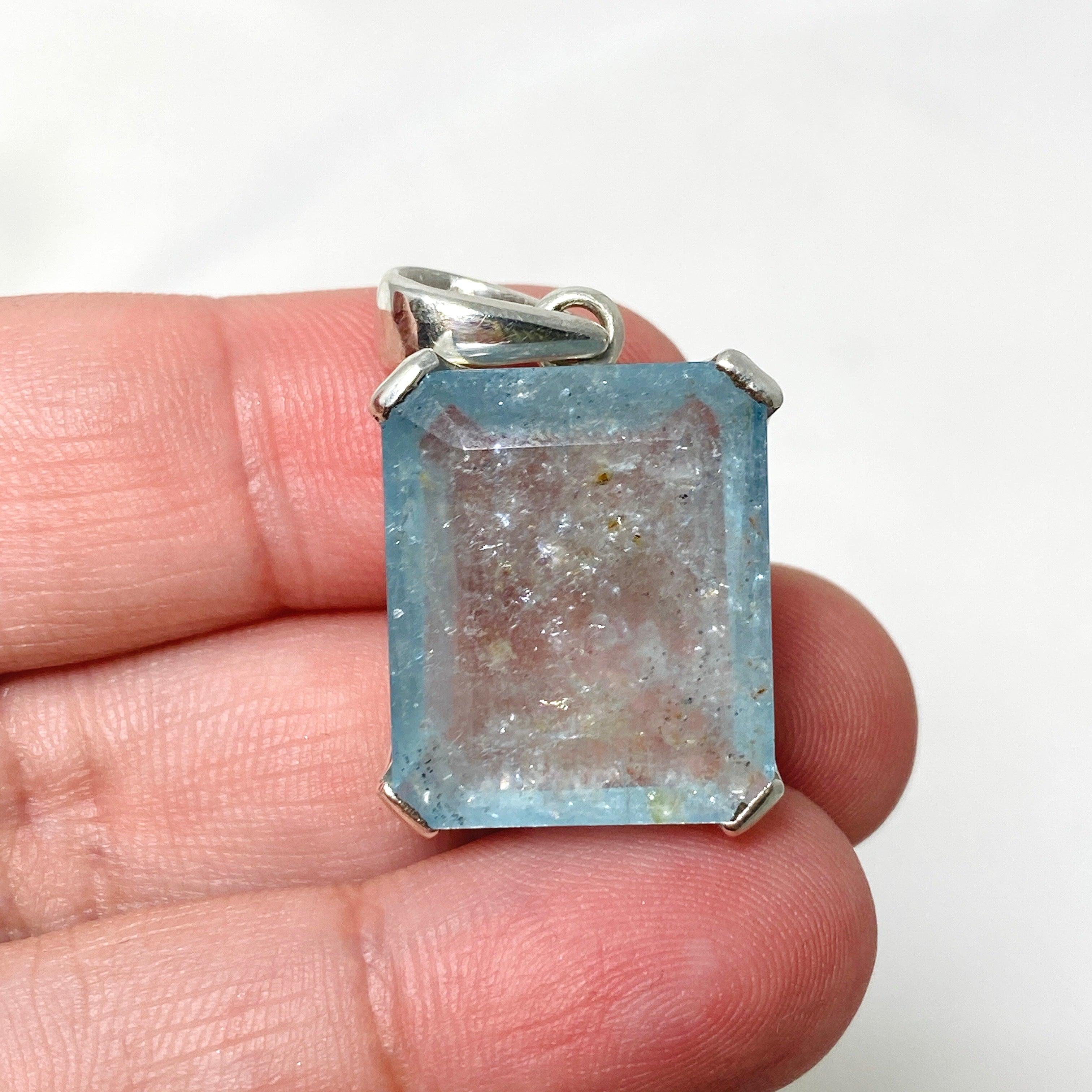 Natural Aquamarine Faceted Rectangle Pendant Necklace PPGJ746 - Elegant Jewelry Gift for Women, Perfect for Weddings & Special Occasions