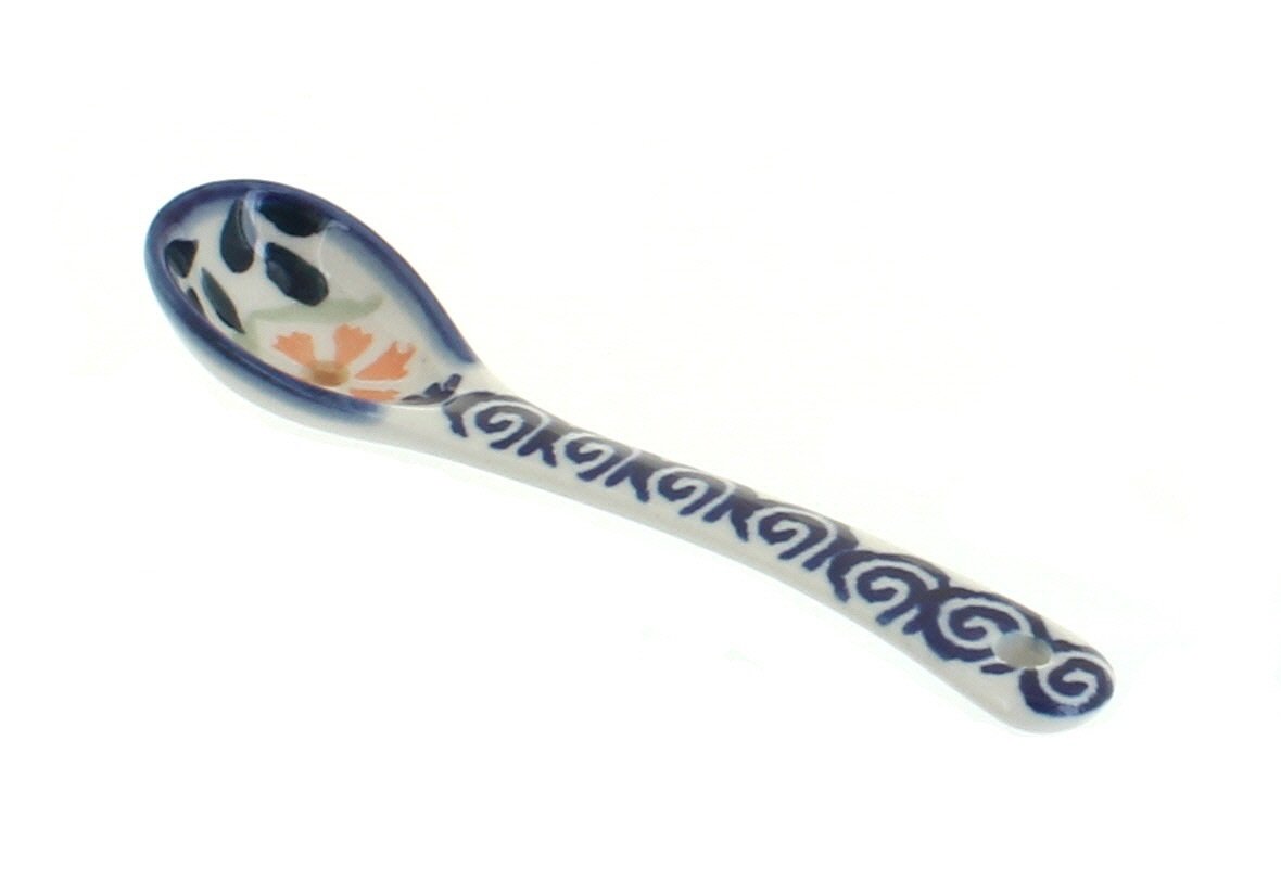 Handmade Blue Rose Polish Pottery Sugar Spoon - Elegant Tea & Coffee Accessory for Desserts, Baking, and Garden Parties