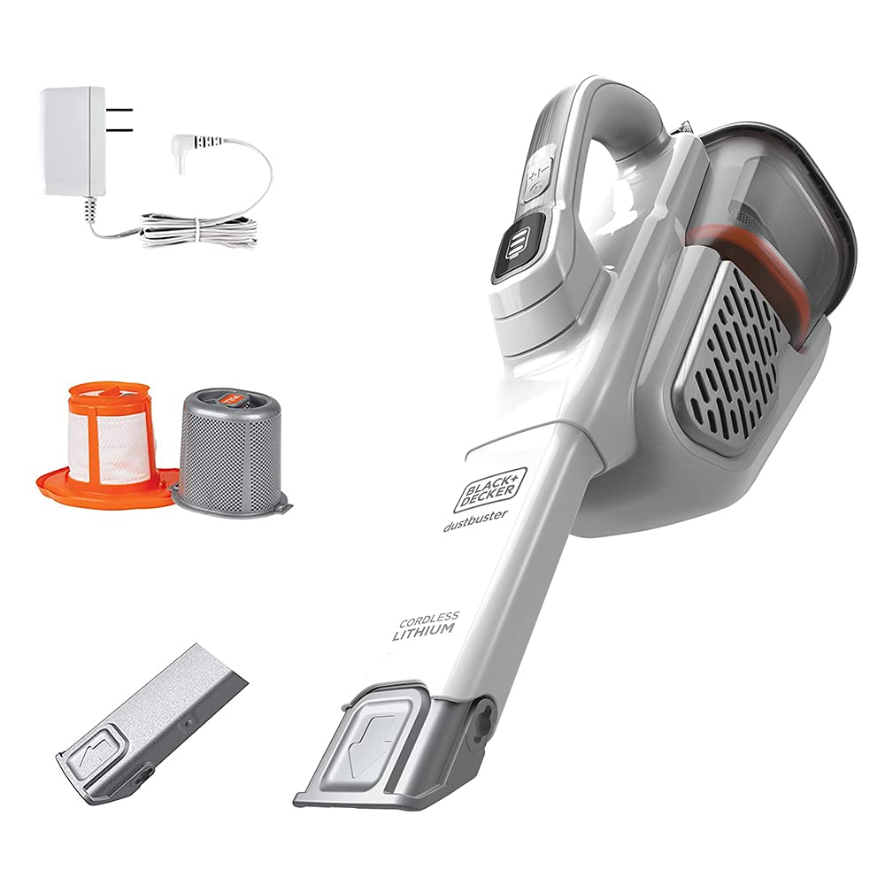 BLACK+DECKER Dustbuster AdvancedClean+ Cordless Handheld Vacuum Cleaner - Powerful 20V Lithium Battery, Lightweight & Portable for Quick Cleanups - Ideal for Home, Car, Stairs, Pet Hair (HHVK320J10, White)