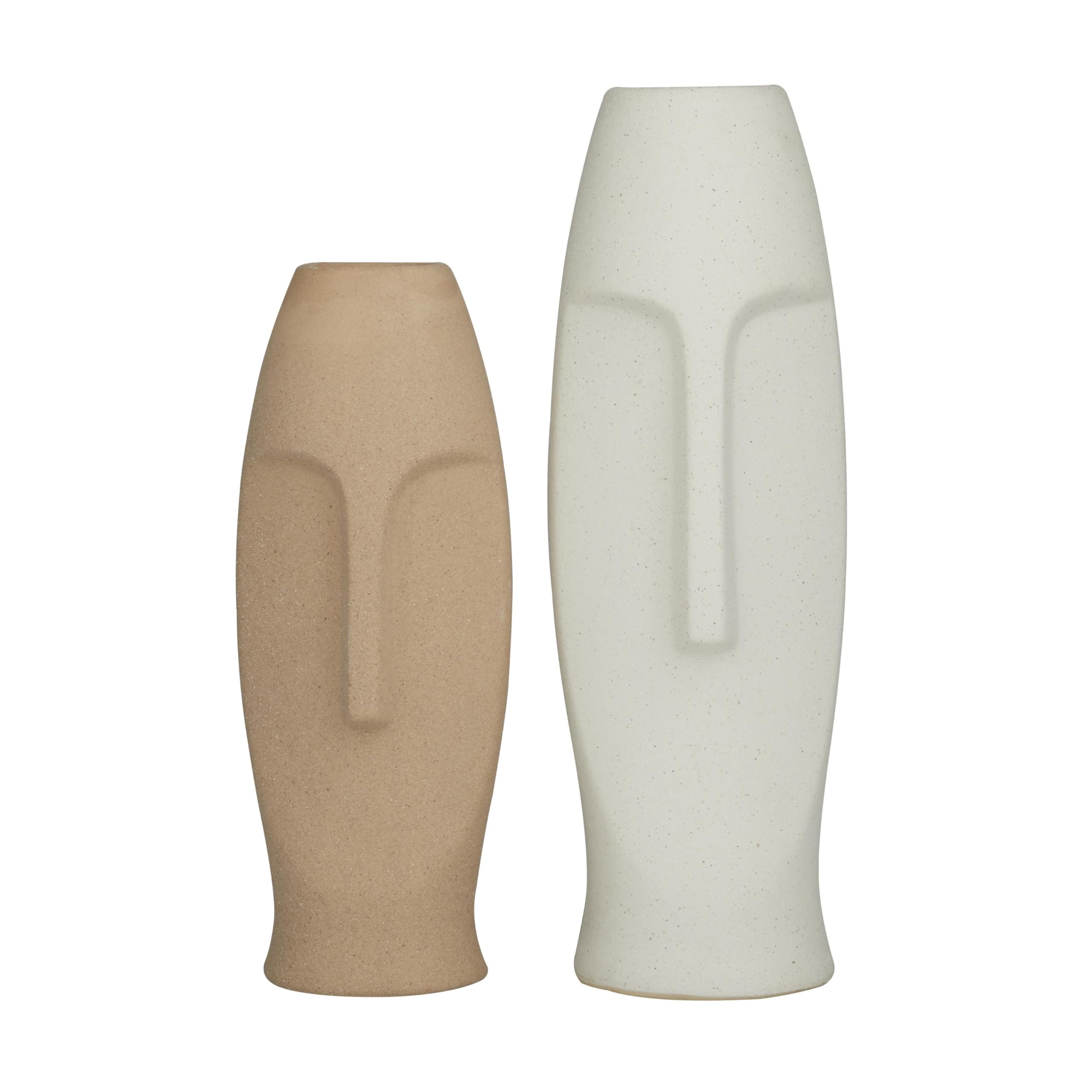 Novogratz Ceramic Decorative Vase Set of 2 - Easter Island Head Design Centerpiece for Home Decor (15