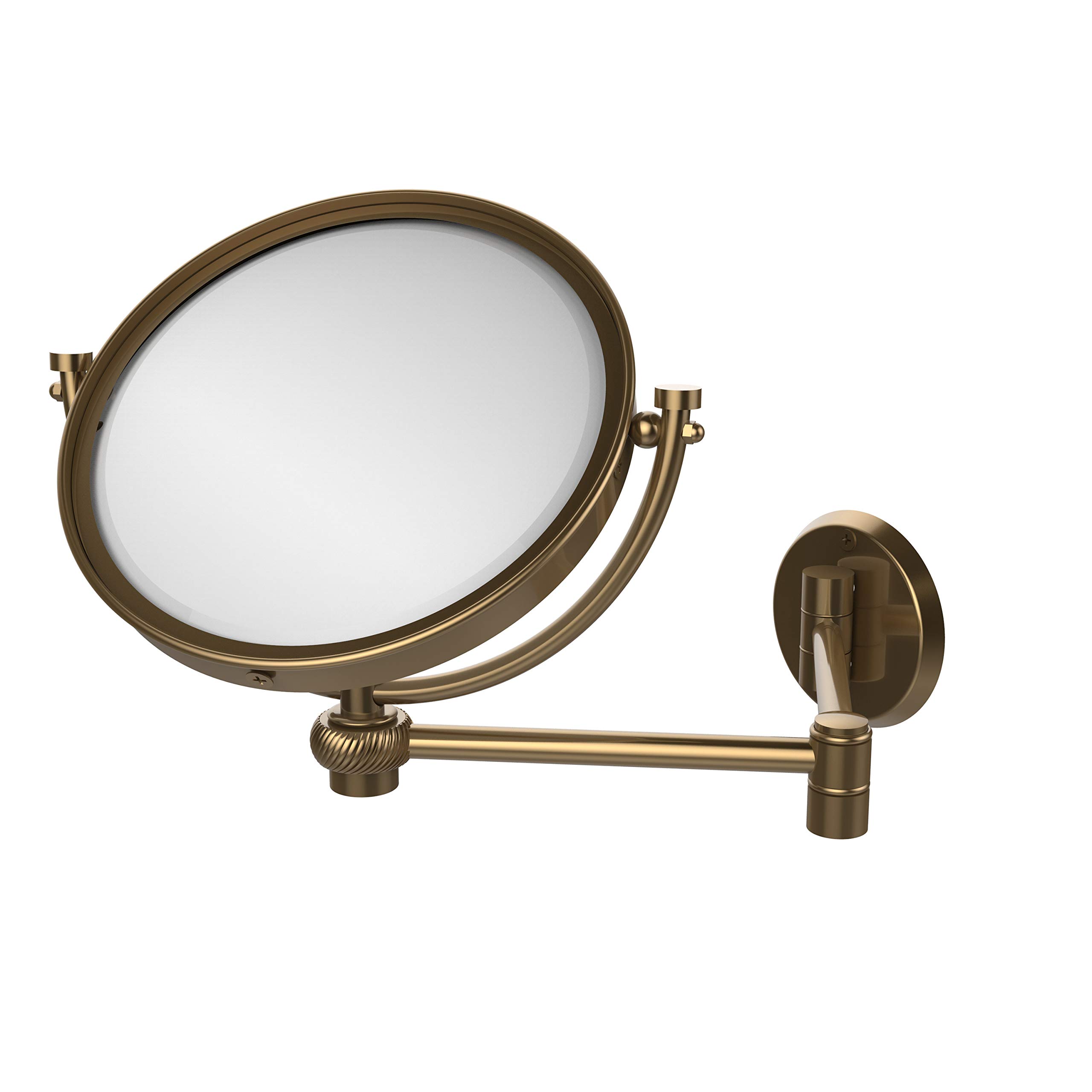 Allied Brass WM-6T/2X-BBR 8 Inch Wall Mounted Extendable 2X Magnification Makeup Mirror with Twist Accent, Brushed Bronze Finish - Perfect for Bathroom Vanity, Dressing Room & Bedroom Decor