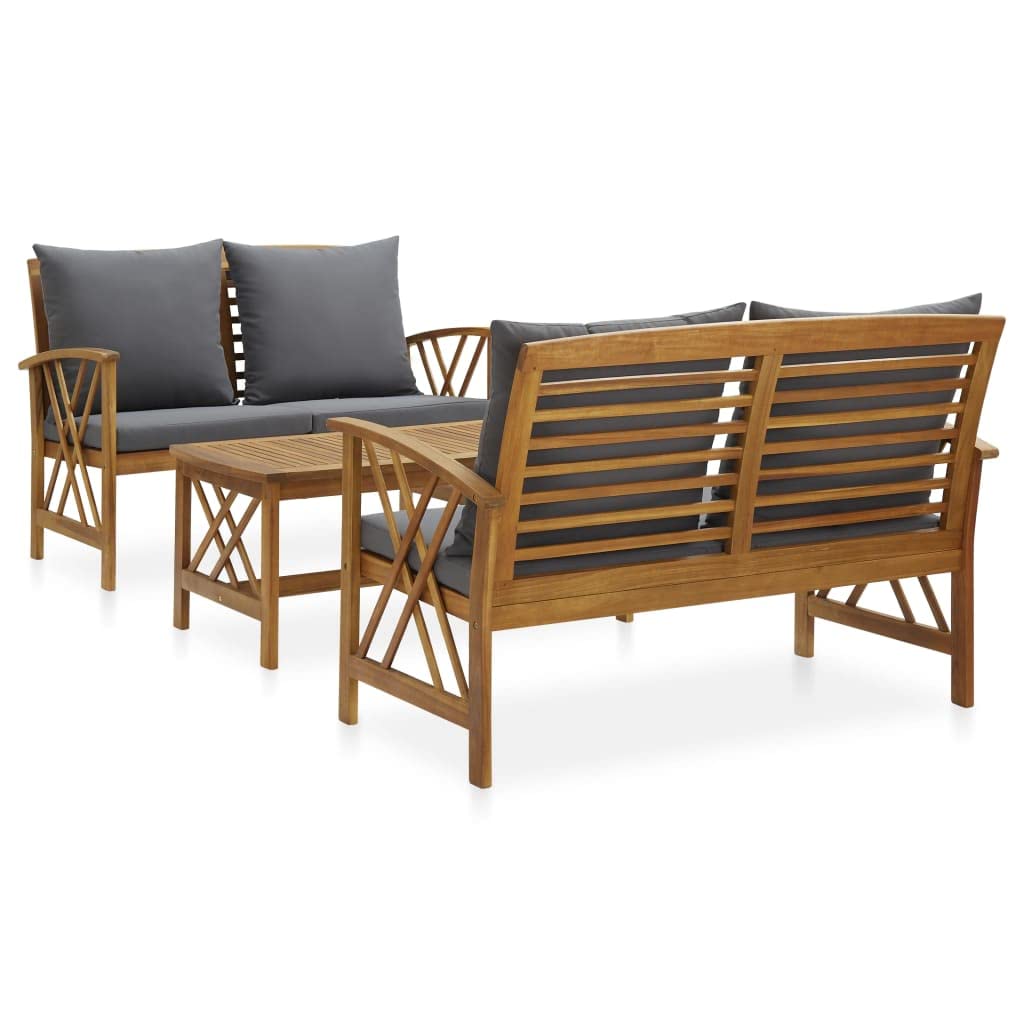 vidaXL 3-Piece Patio Furniture Set - Wooden Bench Seat with Coffee Table, Acacia Wood Dining Set for Garden, Balcony, Porch | Modern Outdoor Furniture for Relaxing & Entertaining