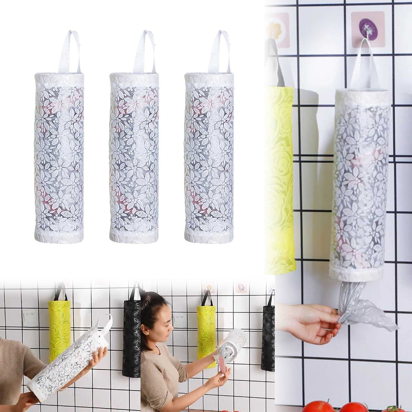 3PCS Hanging Trash Bag Holder - Wall Mounted Plastic Grocery Bag Dispenser for Kitchen Organization & Storage | Perfect for Home, Pantry, Laundry Room & Garage Waste Management