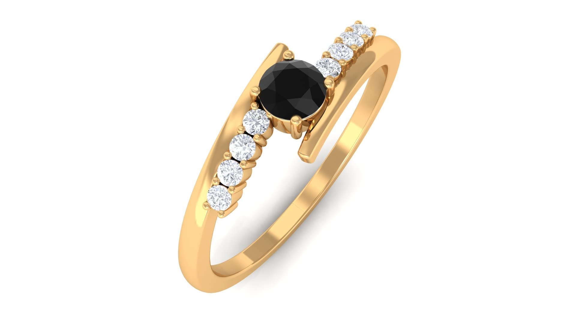 Black Diamond Promise Ring for Women - 14K Solid Gold Minimalist Bypass Ring with Black & White Diamonds - Elegant Gift for Engagement, Anniversary, or Valentine's Day