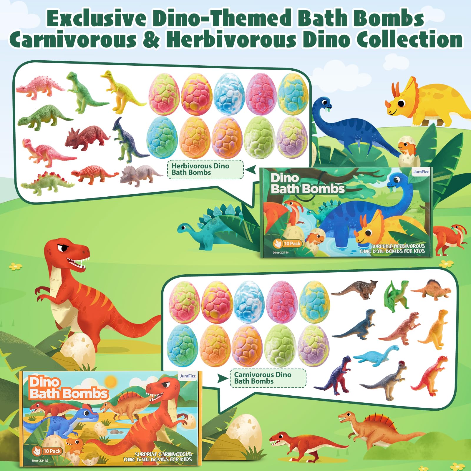 20 Pack Easter Dinosaur Bath Bombs for Kids - Natural Dino Egg Bath Fizzies with Surprise Carnivorous & Herbivorous Dinosaur Toys Inside | Fun Bath Time Gifts for Boys, Girls & Toddlers | Perfect for Easter Gifts, Birthday Presents & Sensory Play