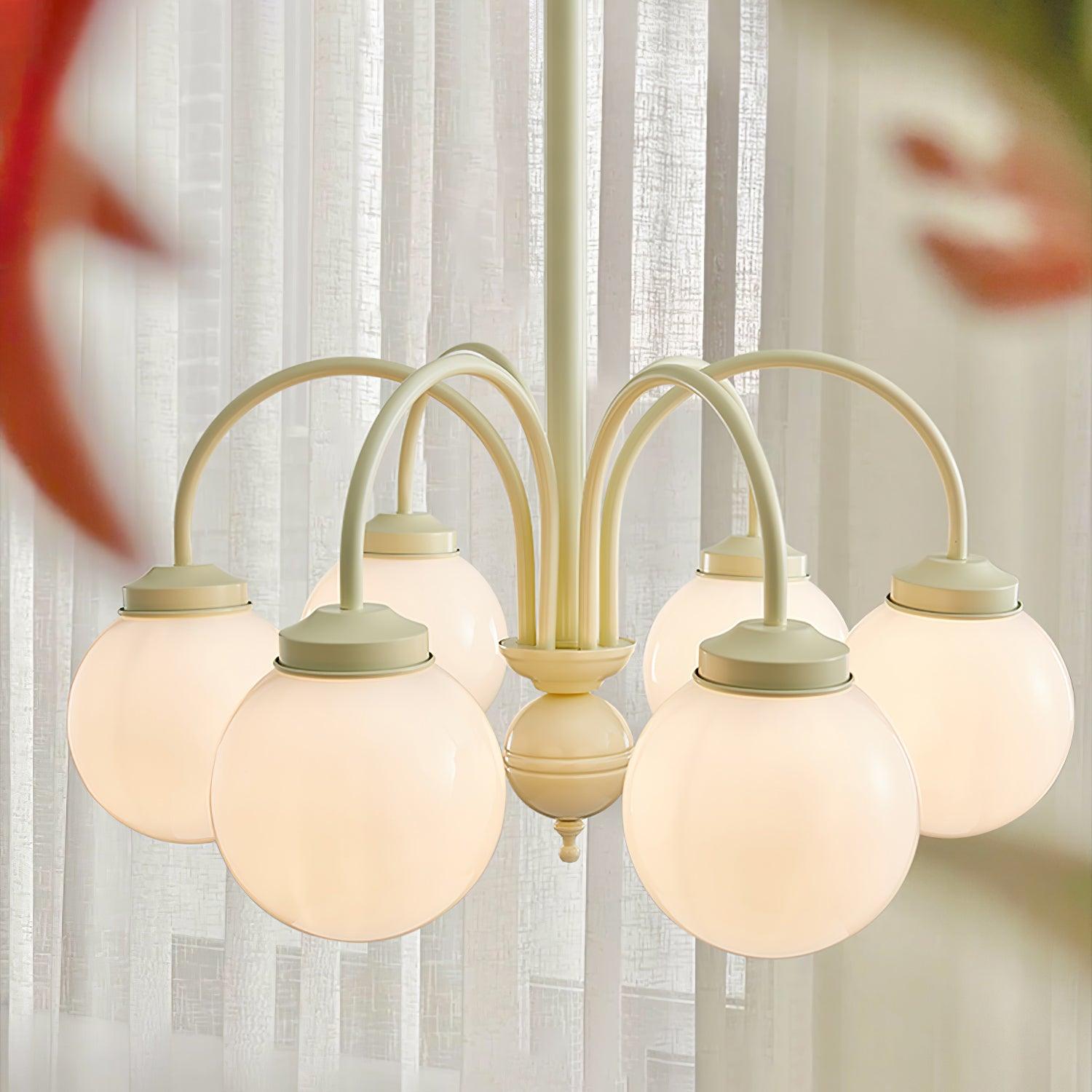 Elegant Cream Glass Sphere Chandelier - Modern Ceiling Light Fixture for Dining Room, Bedroom & Living Room Decor