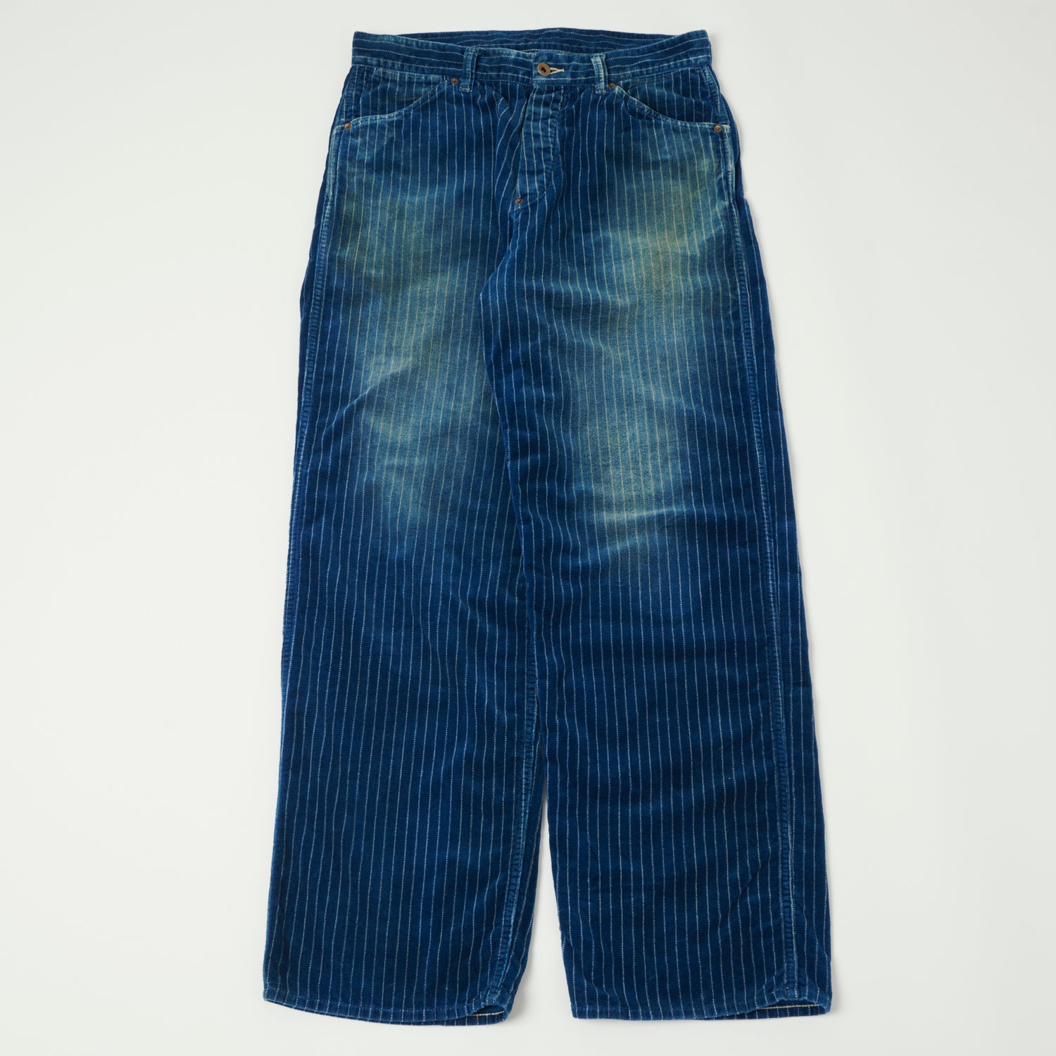 Full Count 1129HW 4 Indigo Wabash Corduroy Work Pants - Heavy Wash Denim Jeans for Men | Durable Workwear for Construction, Farming & Outdoor Activities