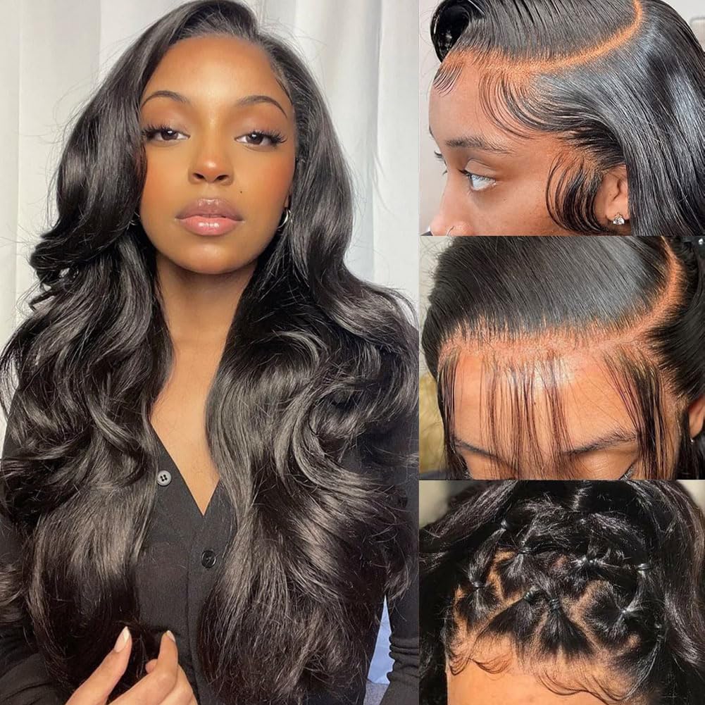 VIPbeauty 28 Inch 13x6 HD Lace Front Wigs Human Hair - Pre Plucked Bleached Knots with Baby Hair, 180% Density Body Wave Full Lace Frontal Wig for Black Women (Natural Color) - Perfect for Daily Wear, Parties, Weddings & Special Occasions