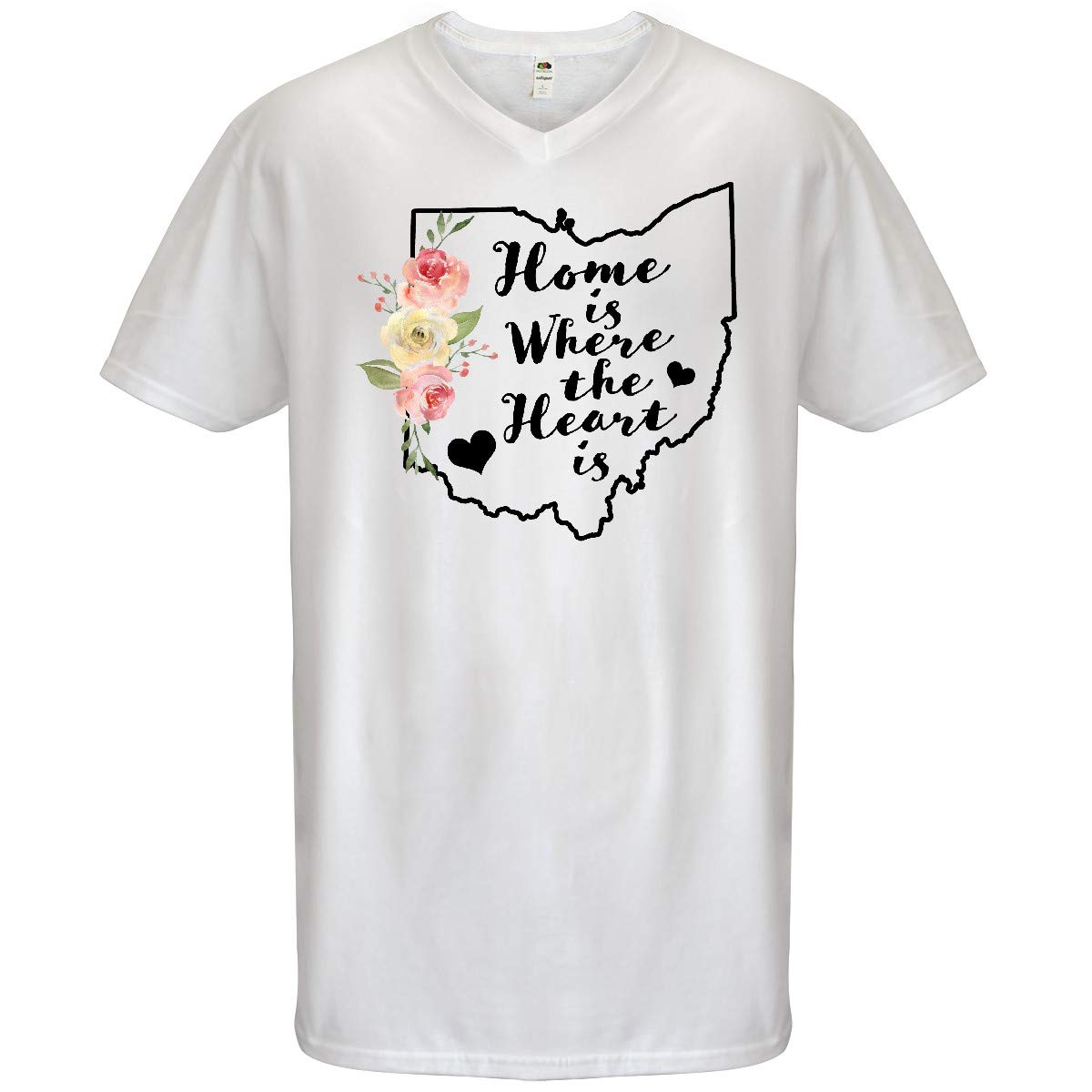 Inktastic Ohio Home is Where The Heart is Watercolor Print Men's V-Neck T-Shirt - Soft Cotton Tee for Casual Wear, Gifts & Ohio Pride Apparel