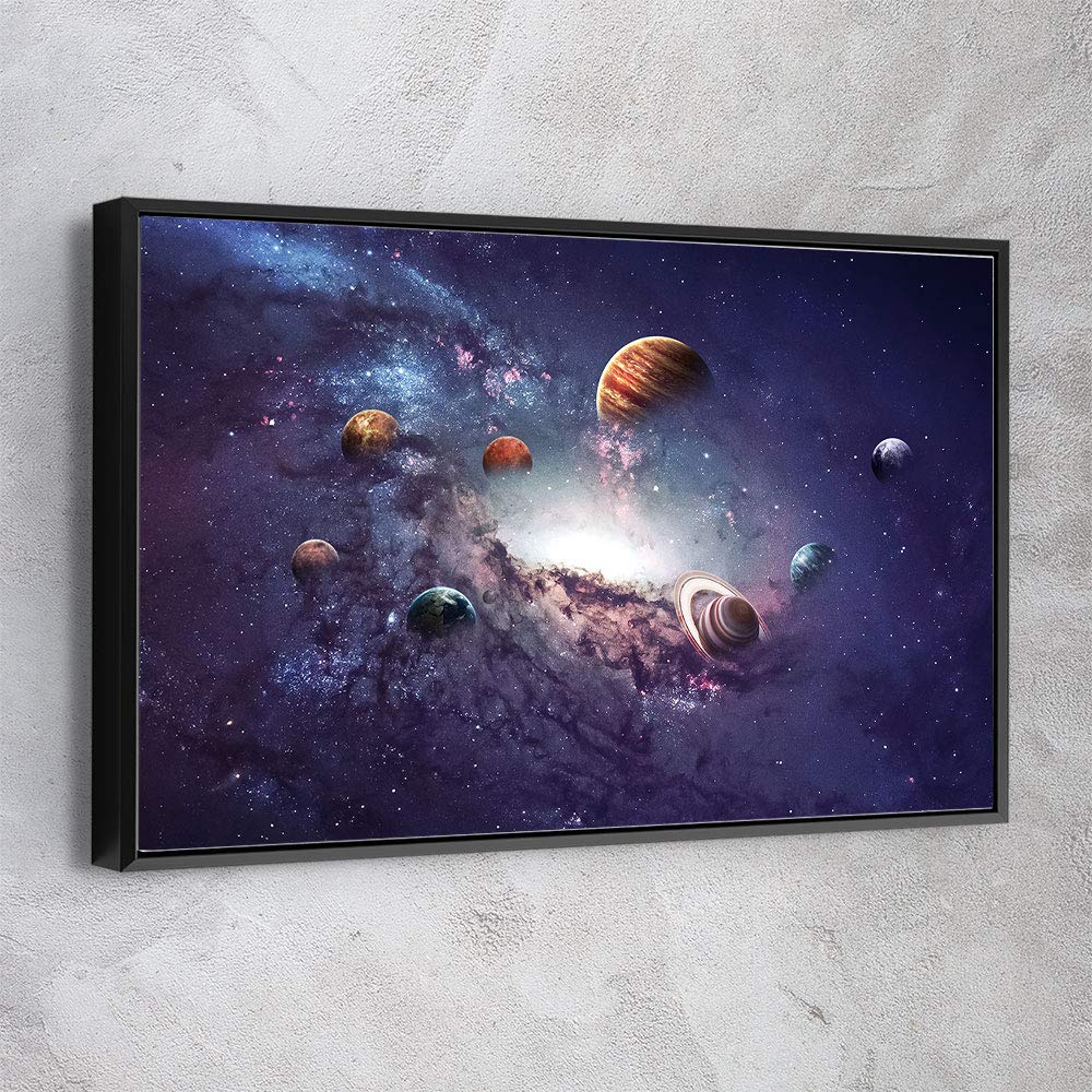 NASA Solar System Planets Astronomy Wall Art - 45x30 Inch Black Framed Canvas Print - Office & Home Decor - Ready to Hang Space-Themed Artwork for Living Room, Bedroom or Study - Made in USA
