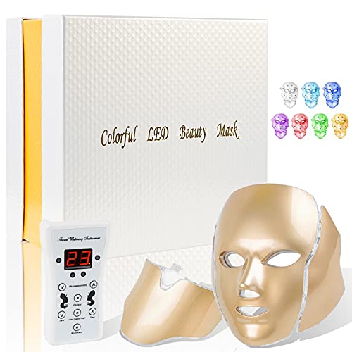 7-Color LED Light Therapy Face Mask for Skin Rejuvenation - Red & Blue Light Therapy Mask for Face & Neck Care - Anti-Aging & Acne Treatment - Perfect for Home SPA, Travel & Professional Skincare Routine