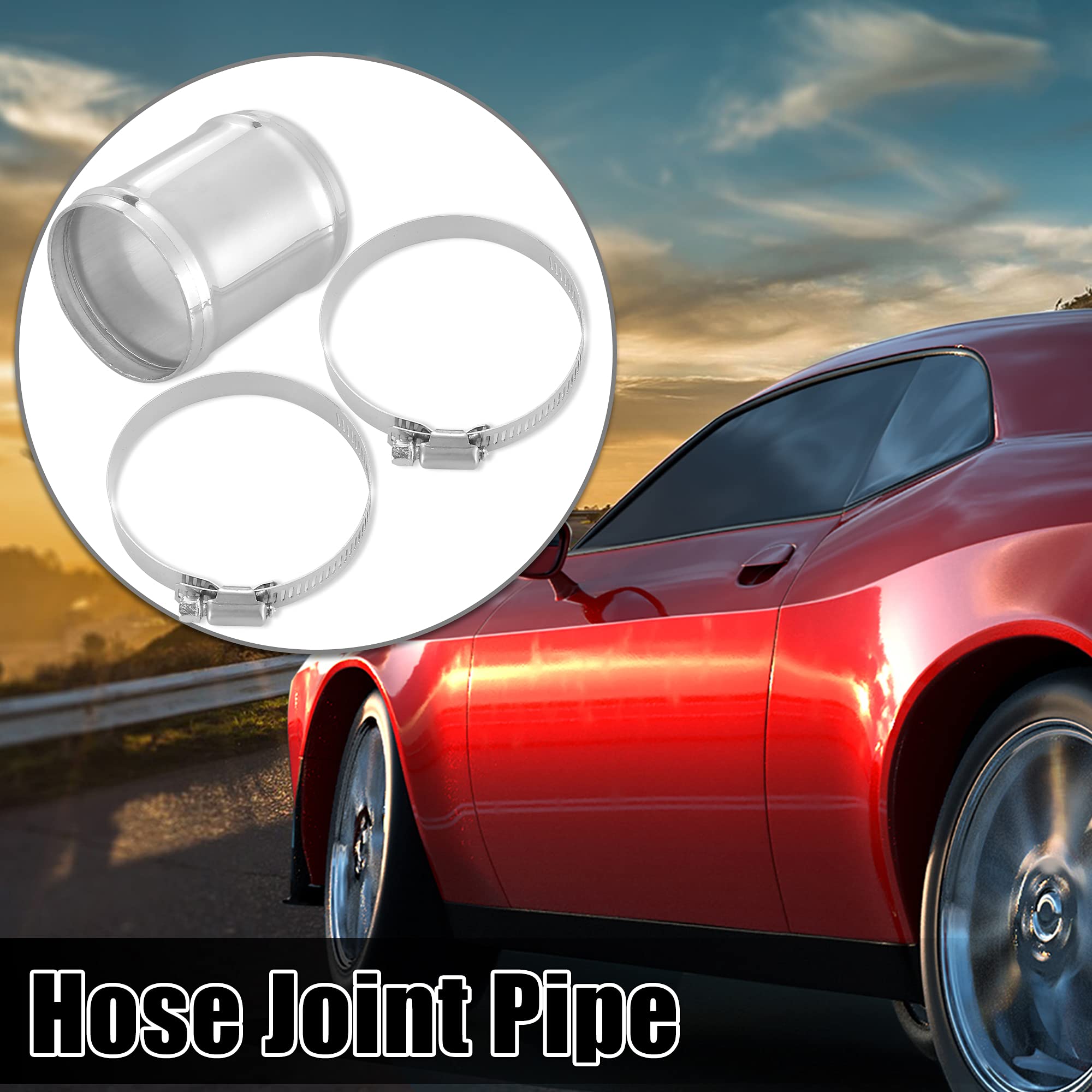 X AUTOHAUX 63mm Aluminum Alloy Hose Joint Pipe Set with Clamps for Car Cooling System