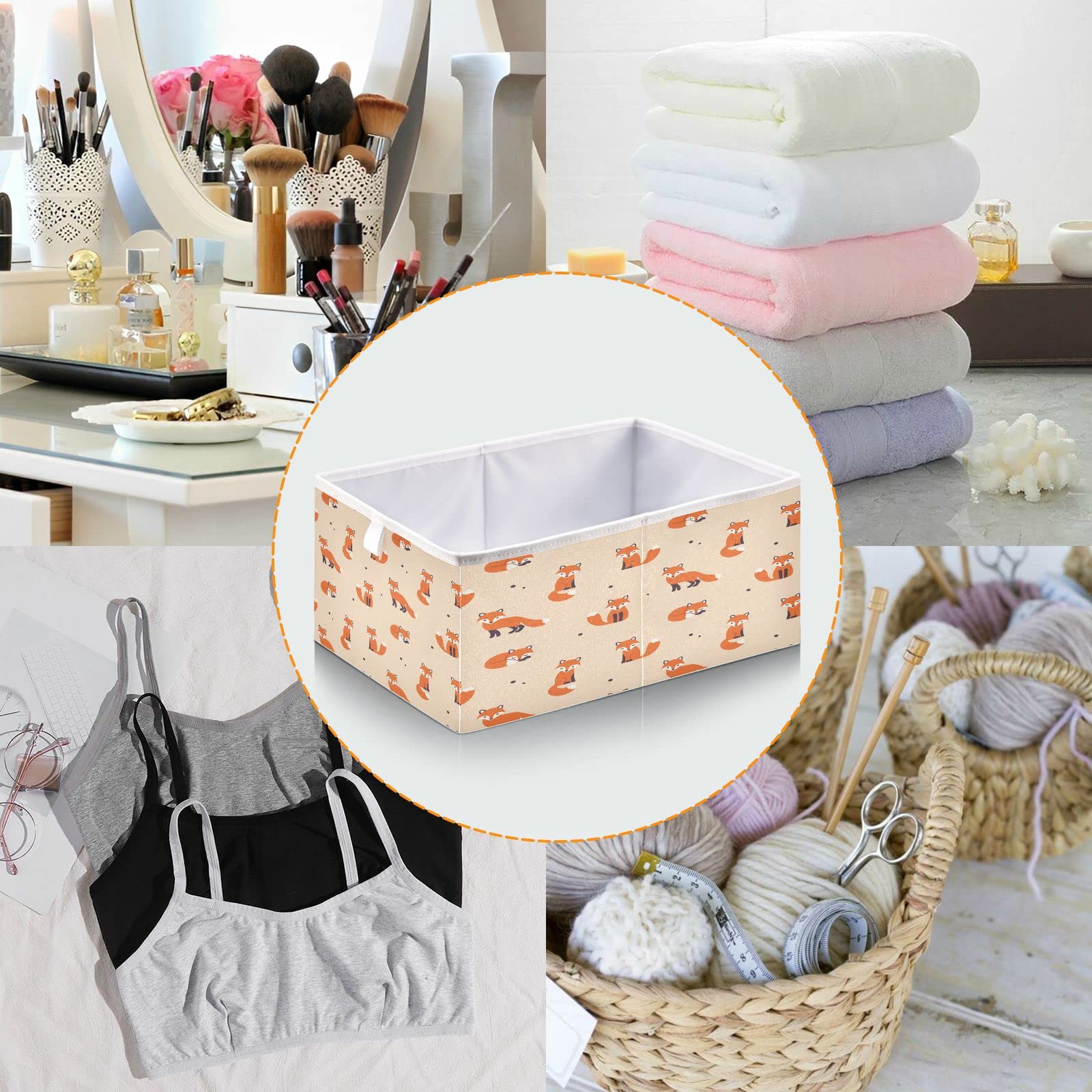 Bolaz Fox Pattern Storage Cubes - Foldable Fabric Bins for Home, Kids Room, Closet & Toy Organization | Perfect for Shelves, Cabinets & Nursery Decor