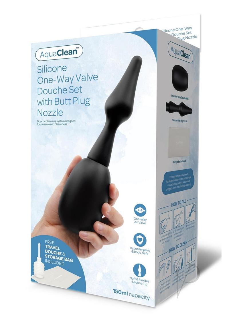 AquaClean 150ML Enema Kit with One Way Valve & Comfortable Butt Plug Nozzle - Black | Anal Cleansing for Men & Women | Perfect for Colon Cleansing, Pre-Sex Preparation and Hygiene Care