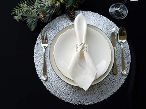 Round Silver Vinyl Placemats Set of 4 - 15 Inch Modern Dining Table Mats for Thanksgiving, Christmas & Housewarming Parties - Waterproof & Easy Clean Place Settings for Everyday Use & Special Occasions