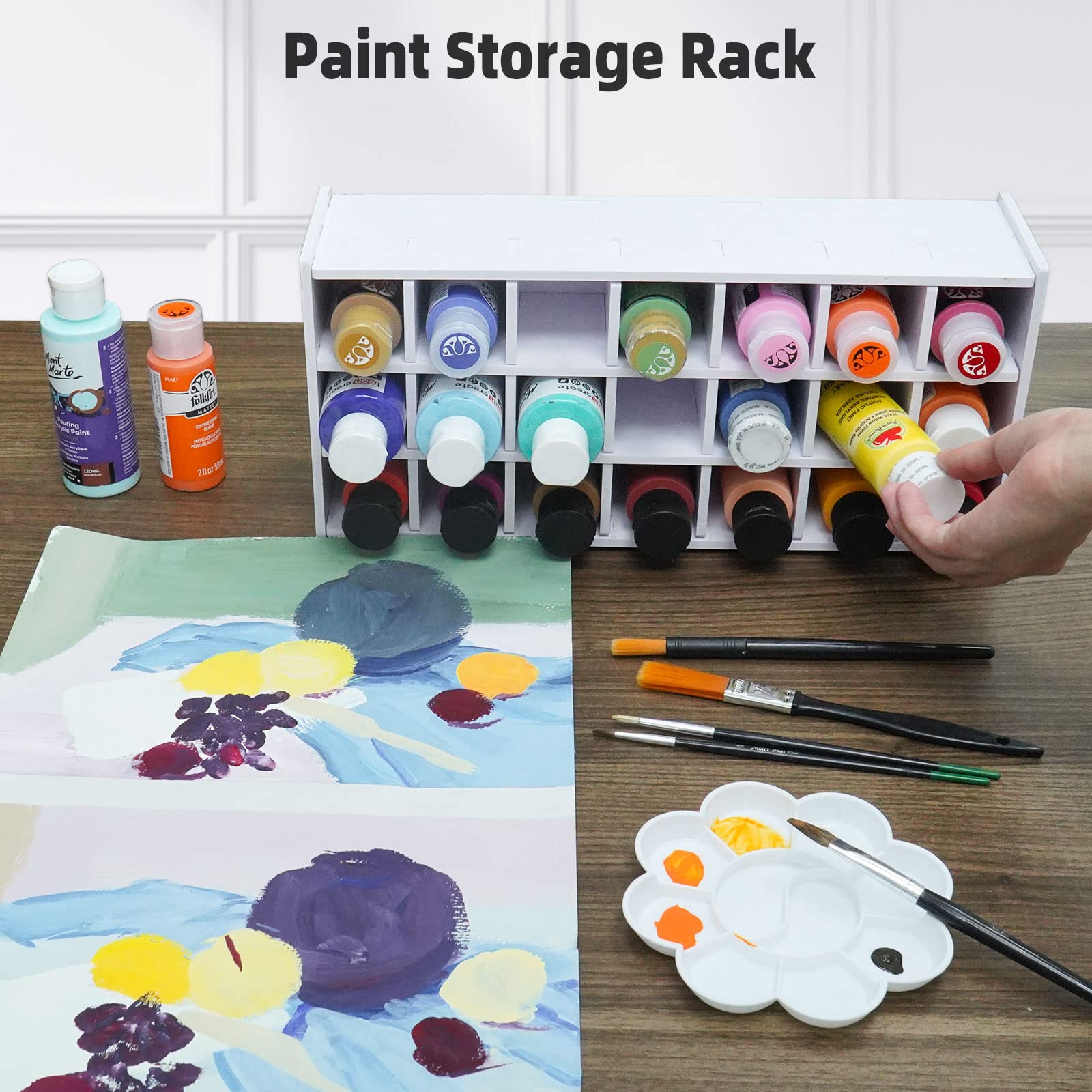 Sanfurney 21-Compartment Paint Storage Tray - Organize Craft Paints, Oil Tubes & Watercolors - Perfect for Artists, DIY Projects & Classroom Art Supplies