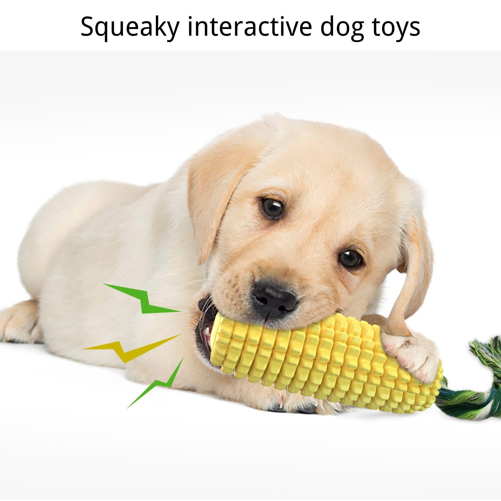 Durable Dog Chew Toys for Aggressive Chewers - Corn-Shaped Interactive Squeaky Toy for Medium Breed Puppies - Tough Rubber Dental Chew Toy for Teeth Cleaning | Perfect for Playtime, Training & Dental Health