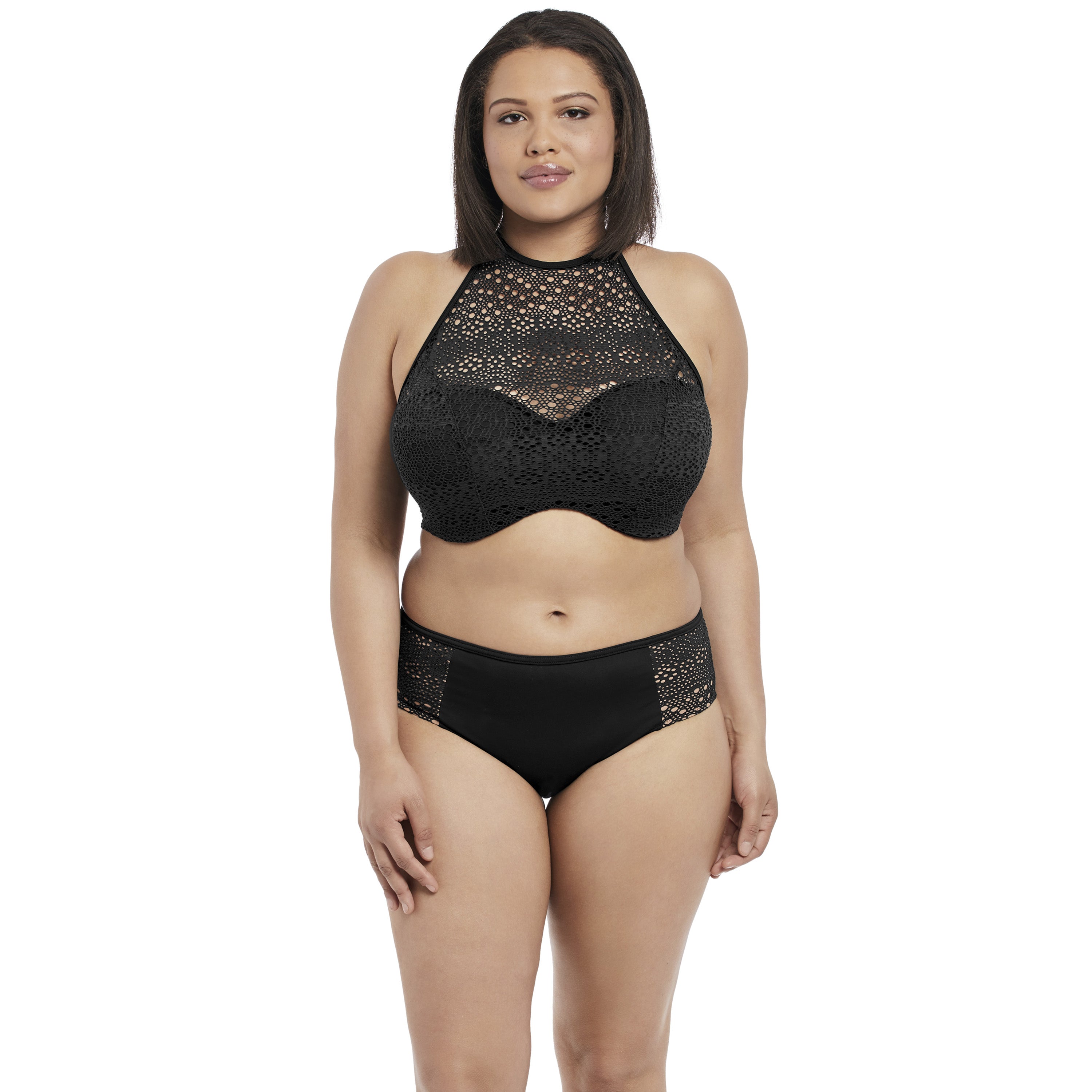 Elomi Indie High Neck Bandeau Bra - Black Full Coverage Underwire Bra for Women | Perfect for Everyday Wear, Workouts & Special Occasions