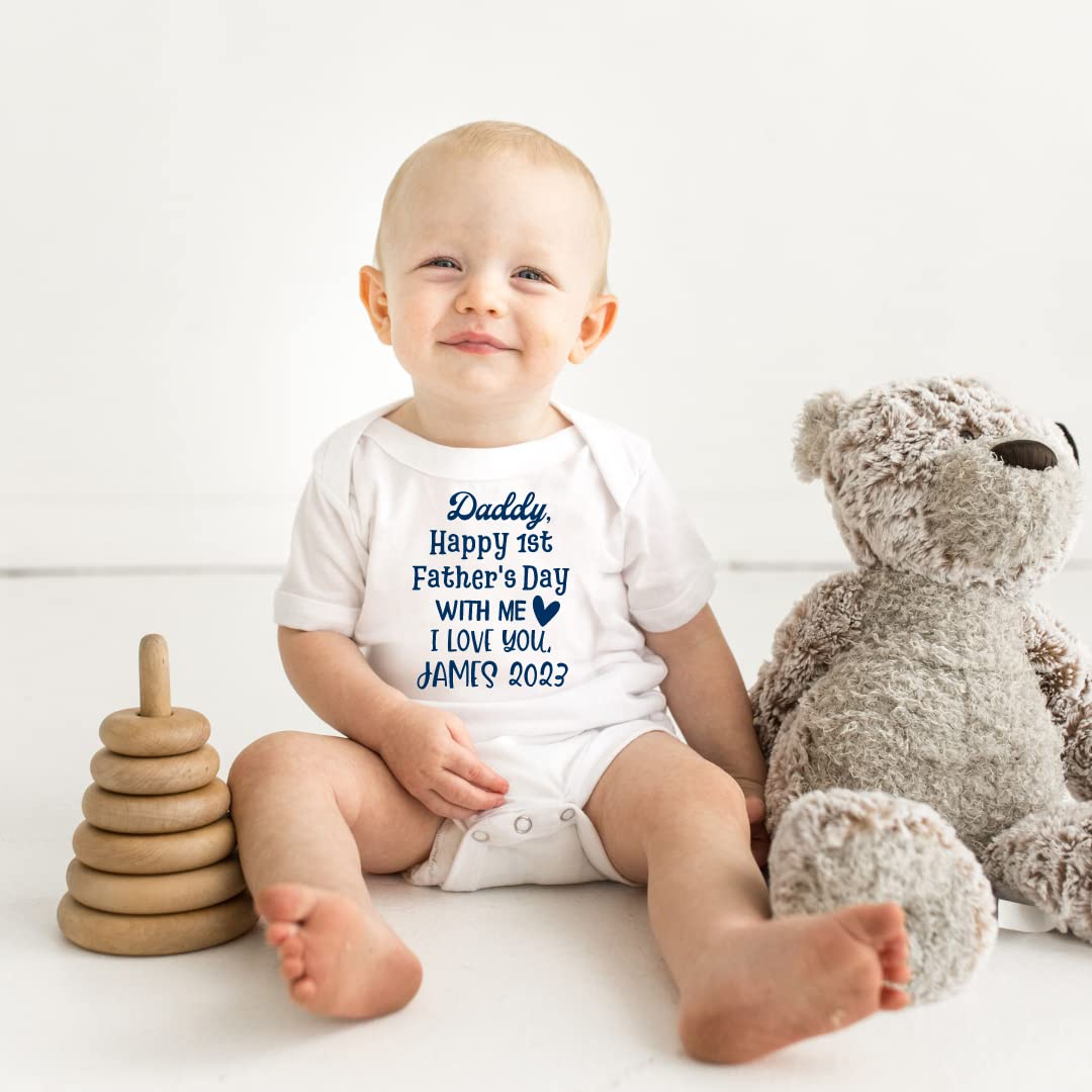 Personalized First Father's Day Onesie - 'Daddy's First Father's Day' Baby Boy Outfit, Custom Gift from Baby Girl, Daughter, Son or Wife | Perfect 1st Father's Day Celebration Outfit for New Dads & Special Family Moments