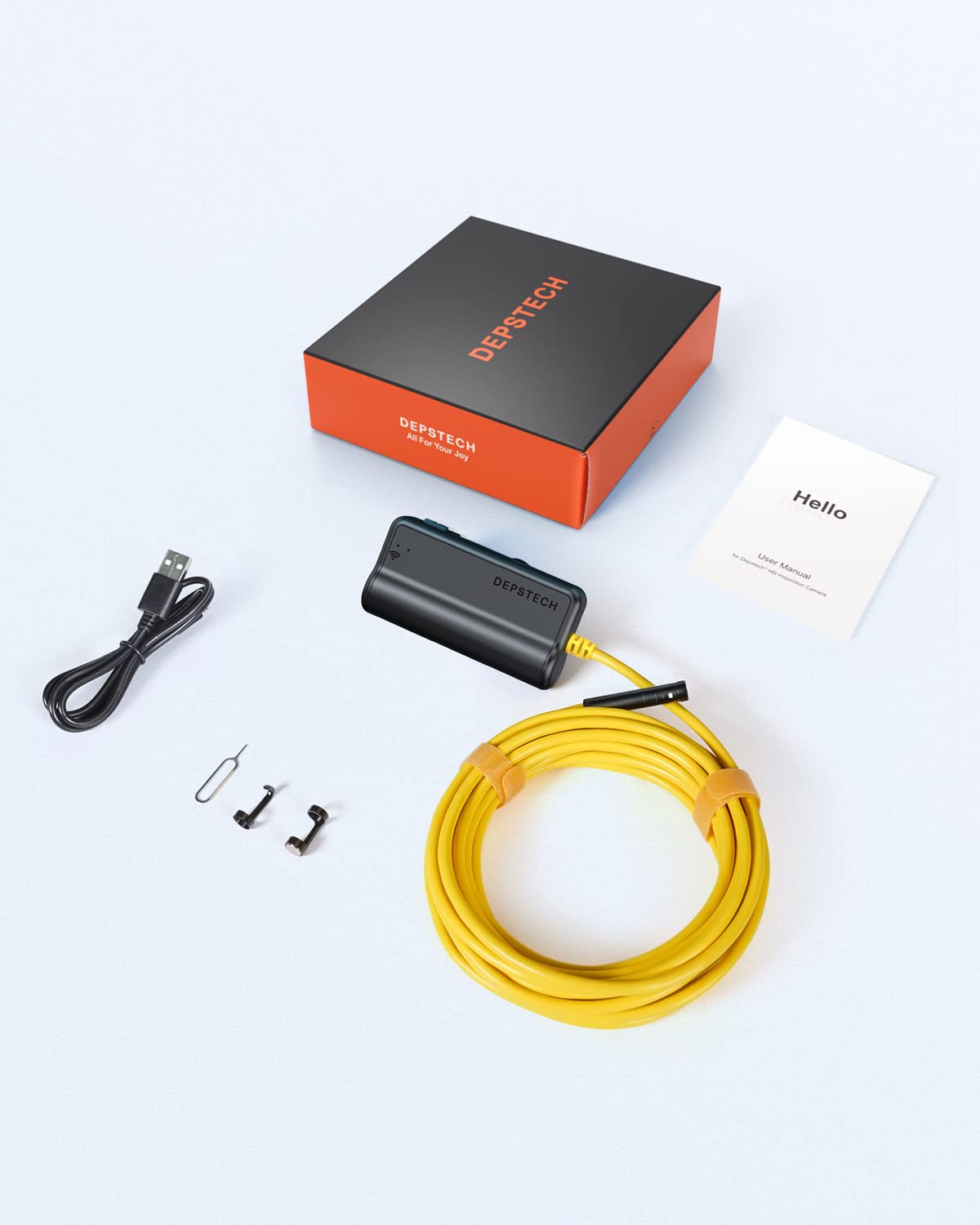 DEPSTECH Dual Lens Wireless Endoscope - 1080P HD Inspection Camera with 7 LED Lights, 0.31In Lens, IP67 Waterproof Borescope, 16.5FT Cable for Android & iOS Devices (Yellow) - Perfect for Plumbing, HVAC, Automotive & Home Inspection