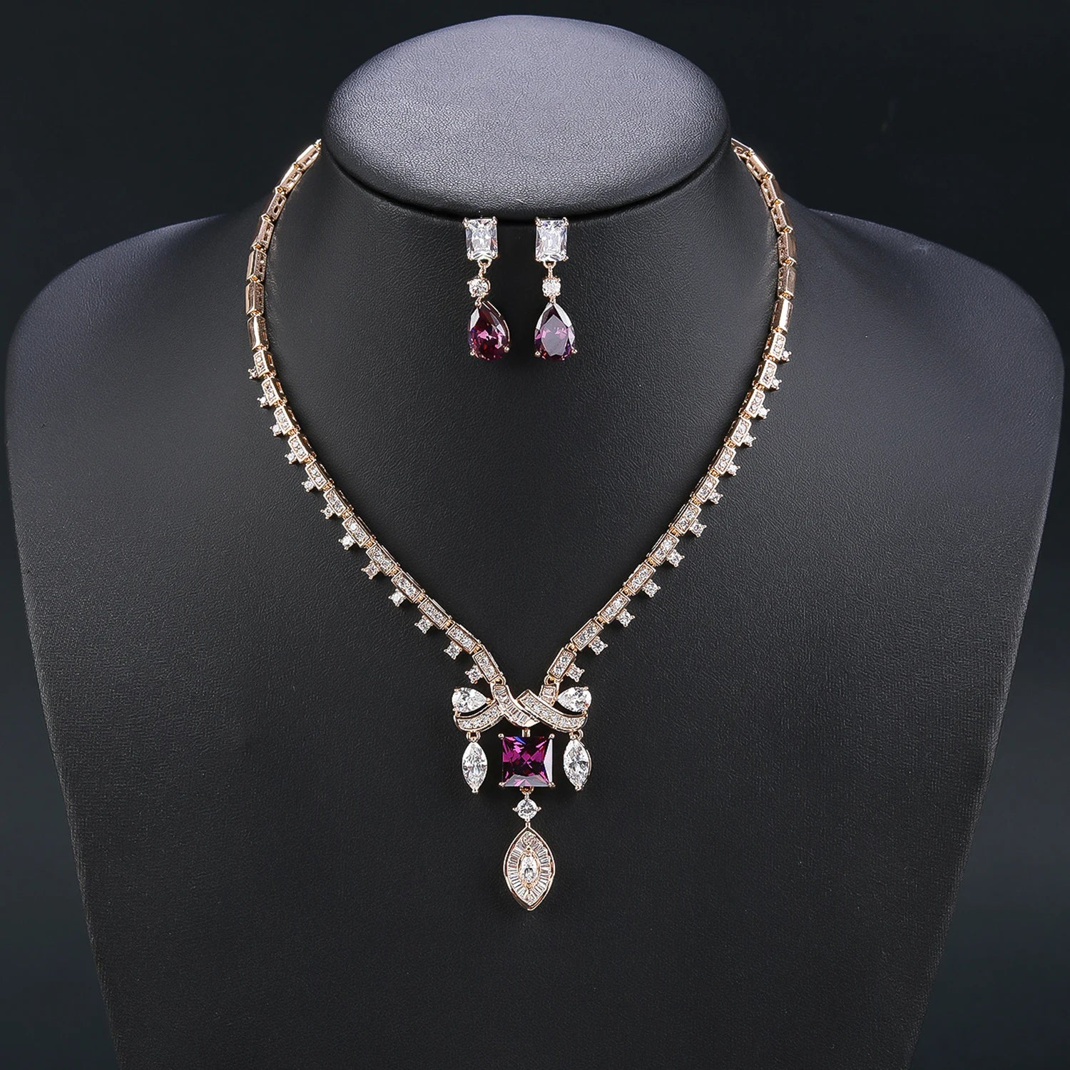 Elegant Cubic Zirconia Earrings and Necklace Set for Women - Shiny Party Jewelry Accessories for Banquet, Wedding & Evening Dresses | CN11410