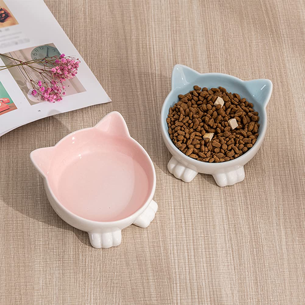 La La Pet® Tilted Ceramic Pet Bowl - 15° Elevated Cat & Dog Food Dish with Non-Slip Base, Water Bowl for Kittens & Puppies - Perfect for Indoor, Outdoor, Travel & Vet Visits (Blue)