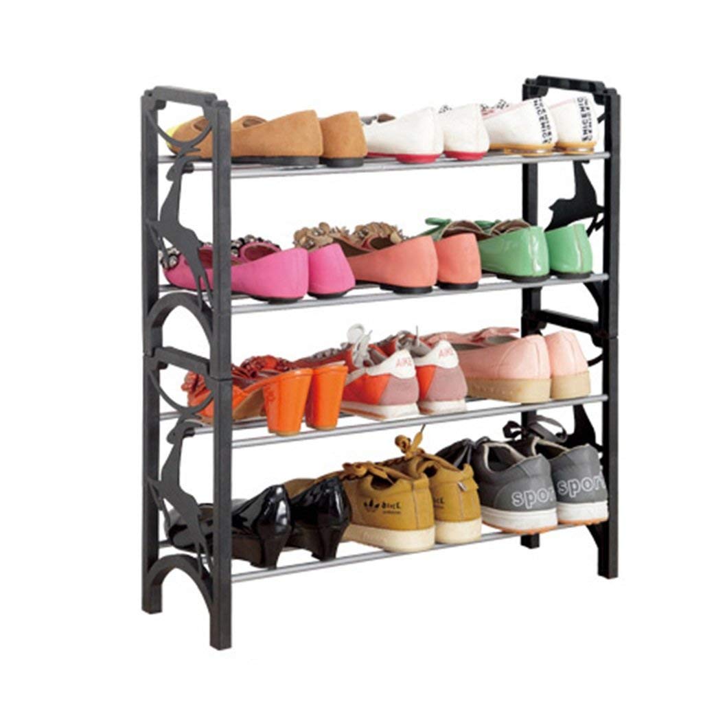 4-Tier Stackable Shoe Organizer - Expandable Plastic Shoe Rack for Boots & Shoes - Space Saving Storage Shelf for Entryway, Closet, Balcony & Corner (Black)