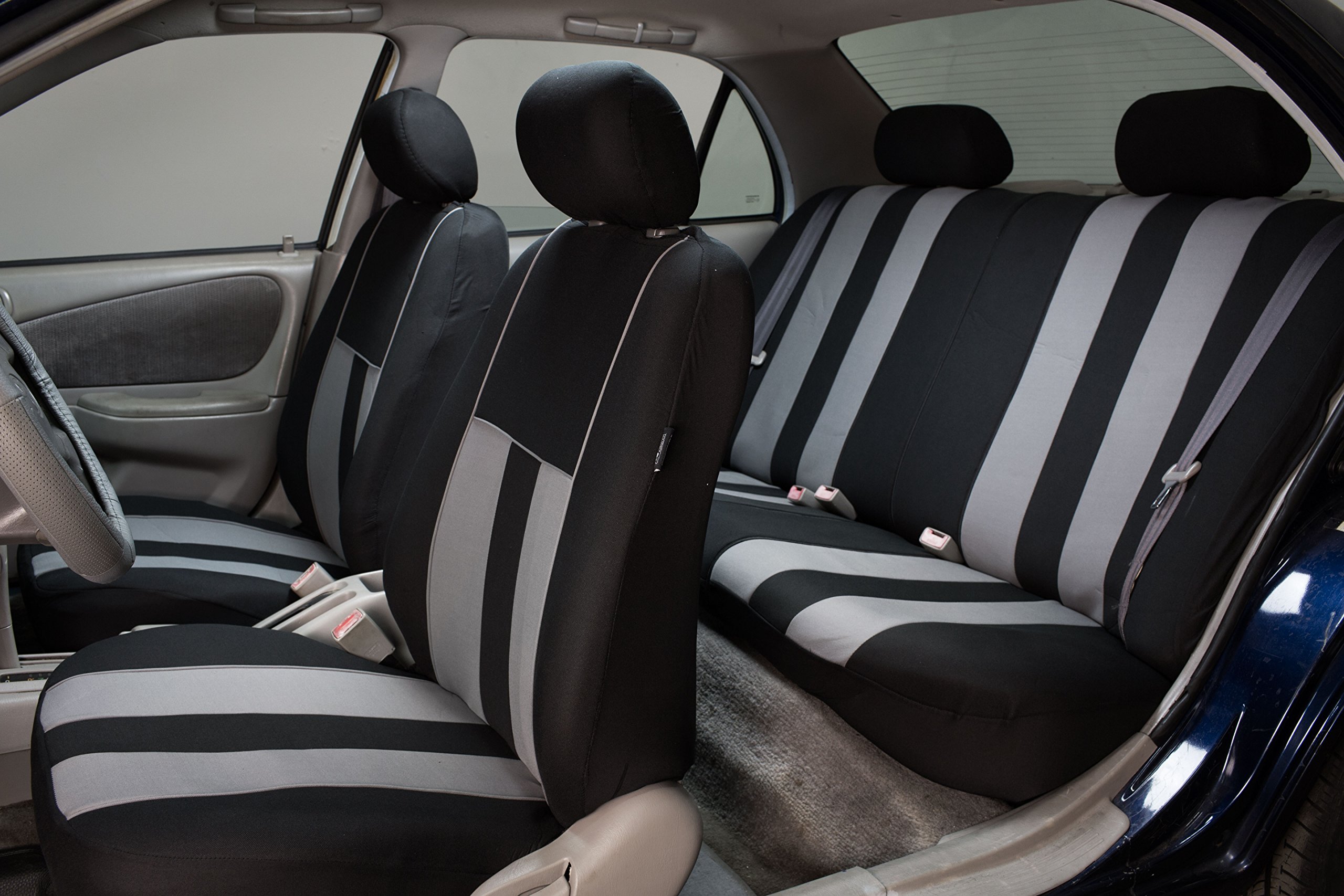 Premium FH Group Car Seat Covers - Full Set Gray Striped Universal Fit for Cars, Trucks & SUVs | Airbag Compatible & Split Rear Design | Durable Interior Accessories for Commuting, Road Trips & Family Protection