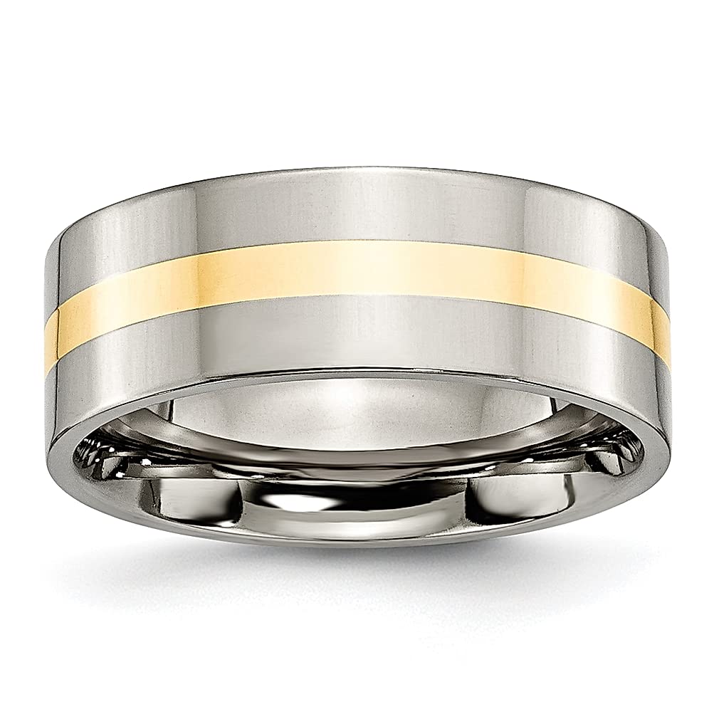 ICE CARATS 14k Gold Inlaid Titanium 8mm Flat Wedding Band for Women - Durable & Hypoallergenic Wedding Ring, Anniversary Gift for Her - Perfect for Everyday Wear, Special Occasions & Romantic Proposals